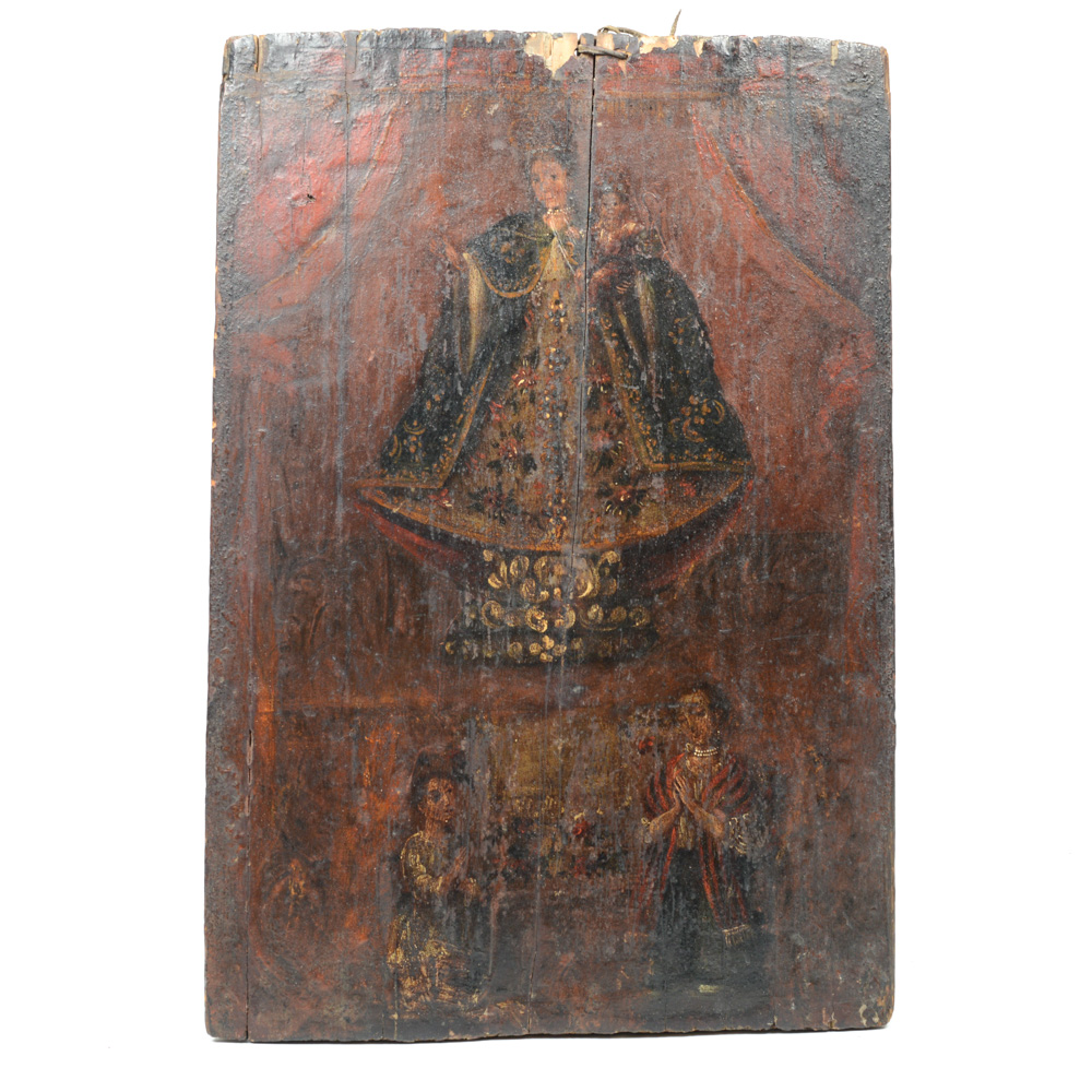 Antique Spanish Colonial Retablo of Mary and Jesus
