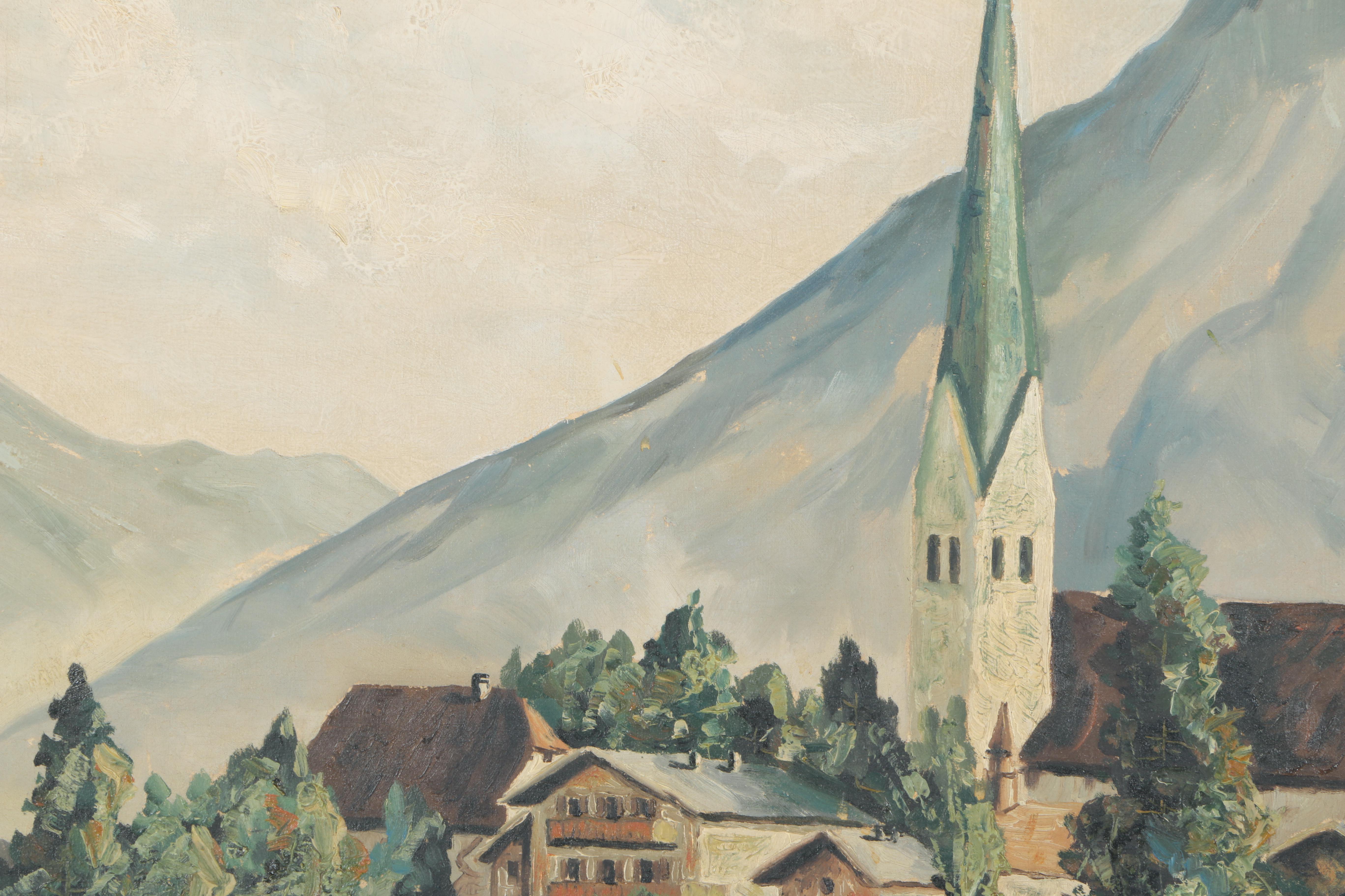 H. Schoissengeier Oil Painting on Canvas of a Seaside Village