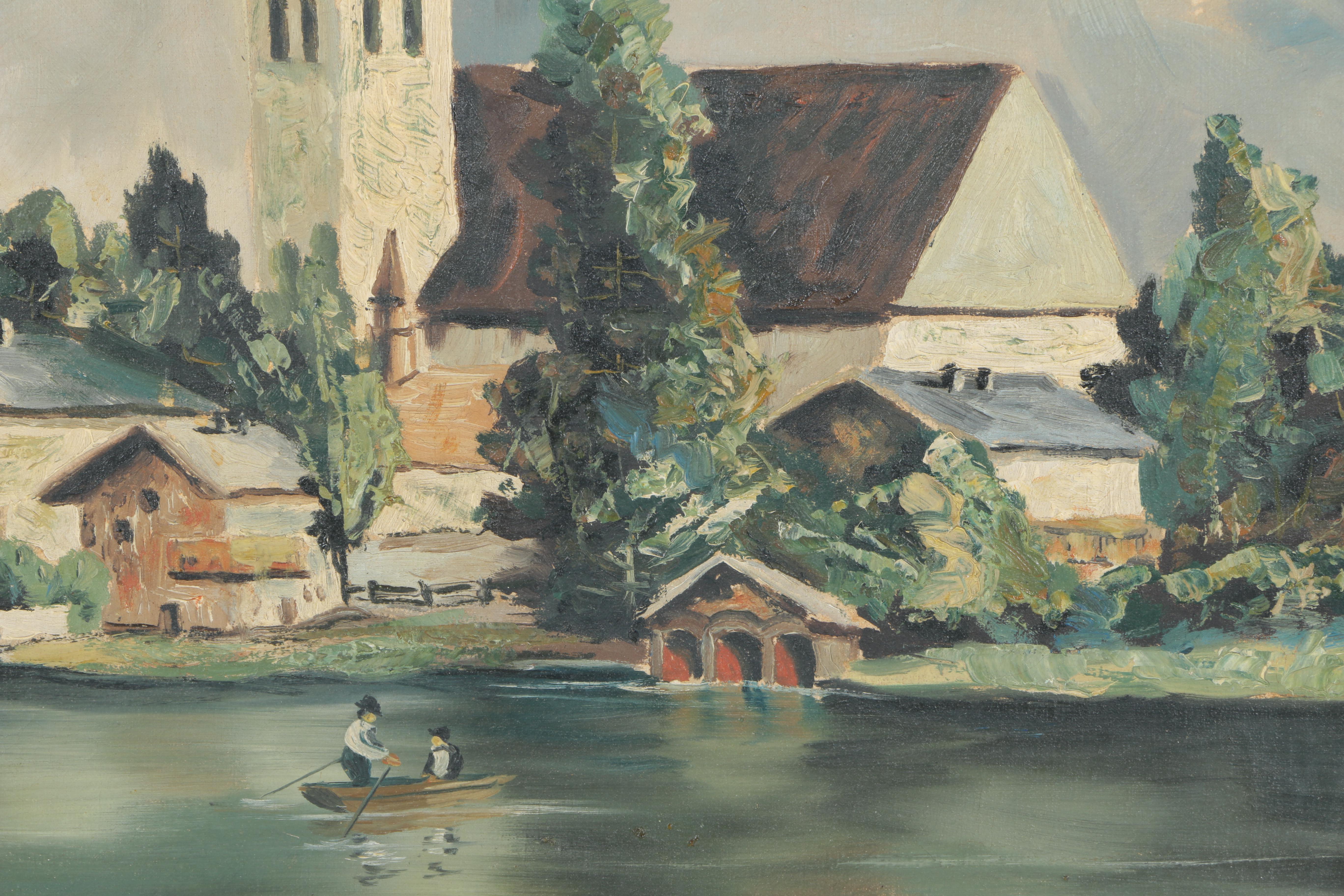 H. Schoissengeier Oil Painting on Canvas of a Seaside Village