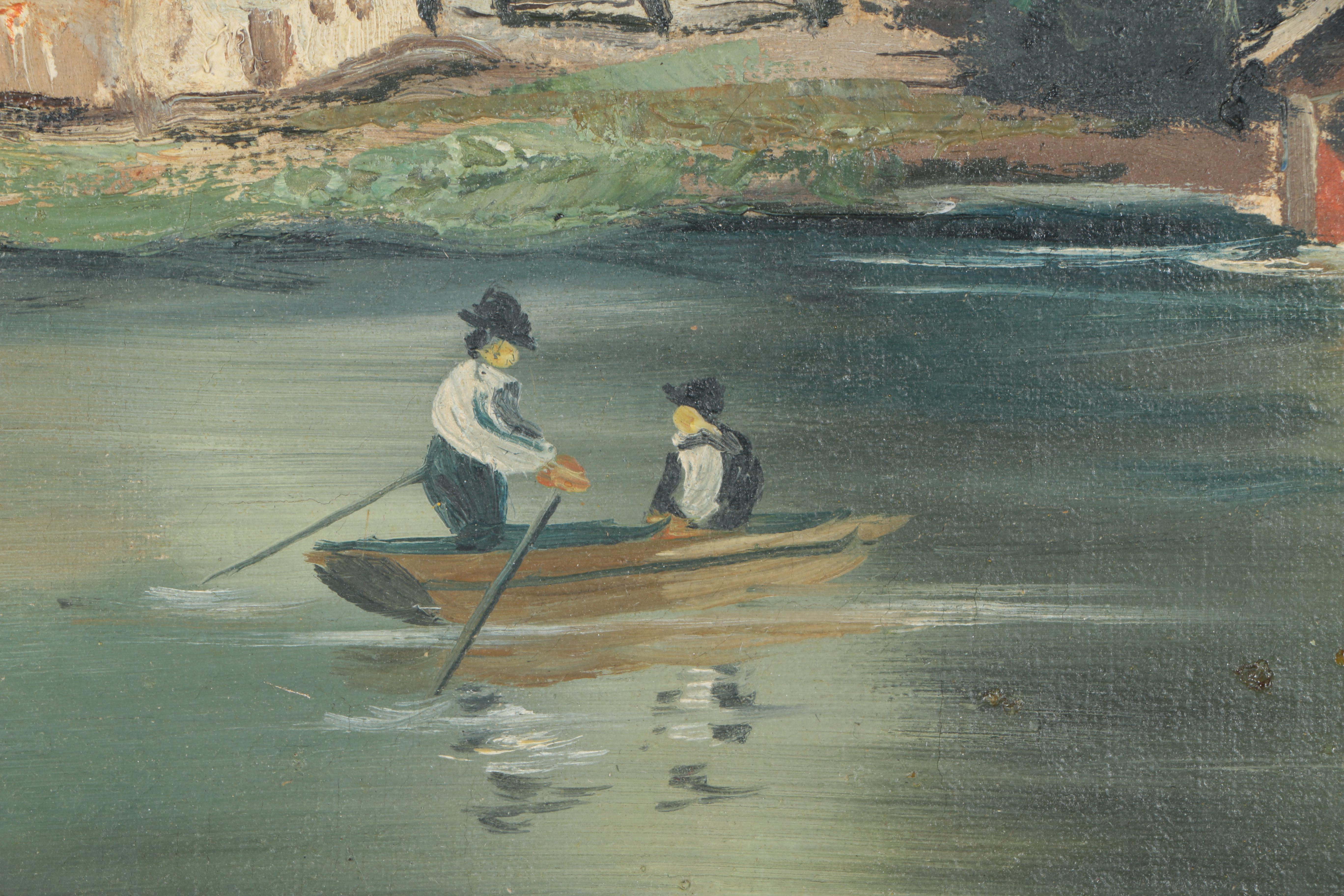 H. Schoissengeier Oil Painting on Canvas of a Seaside Village