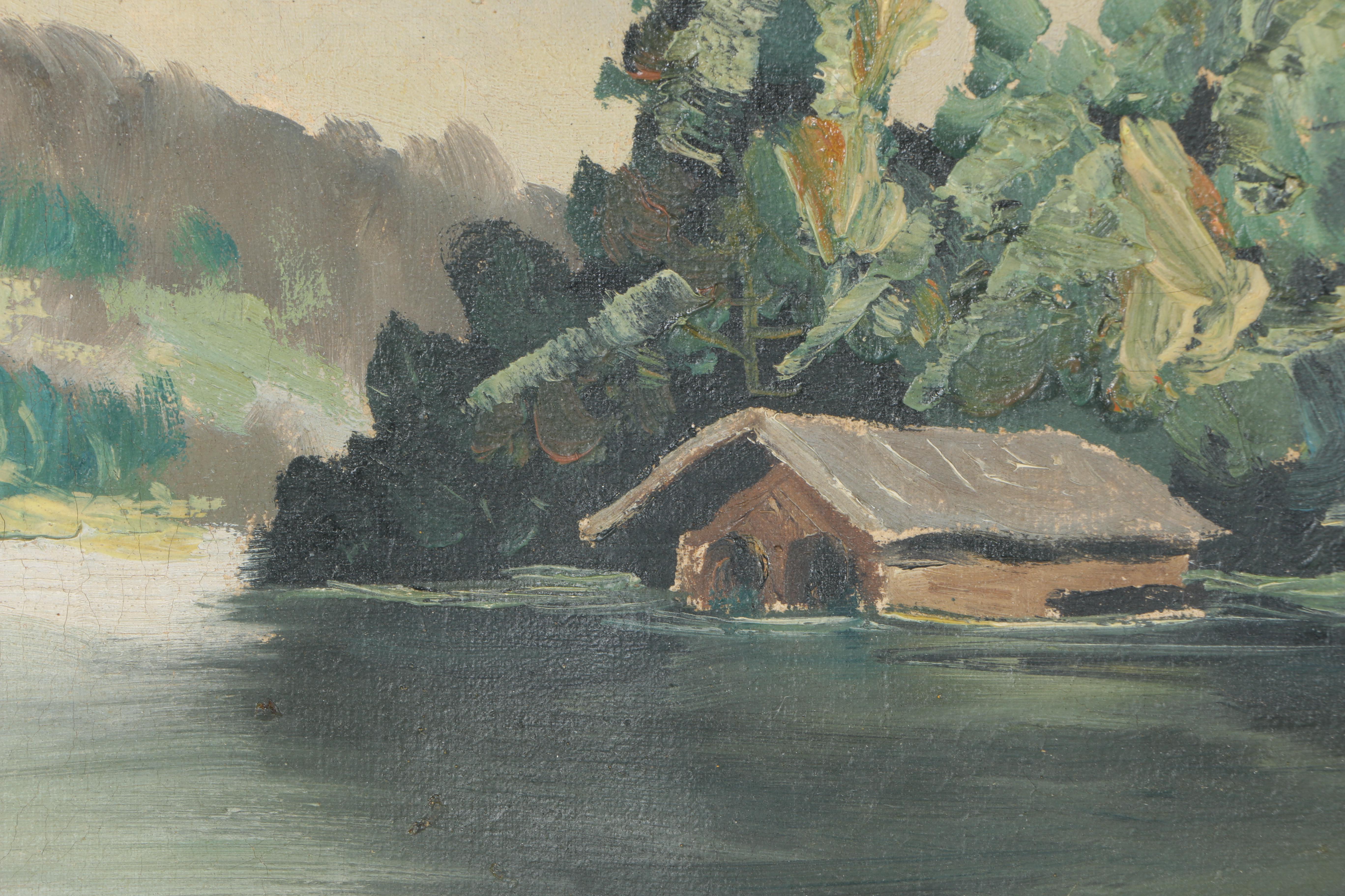 H. Schoissengeier Oil Painting on Canvas of a Seaside Village