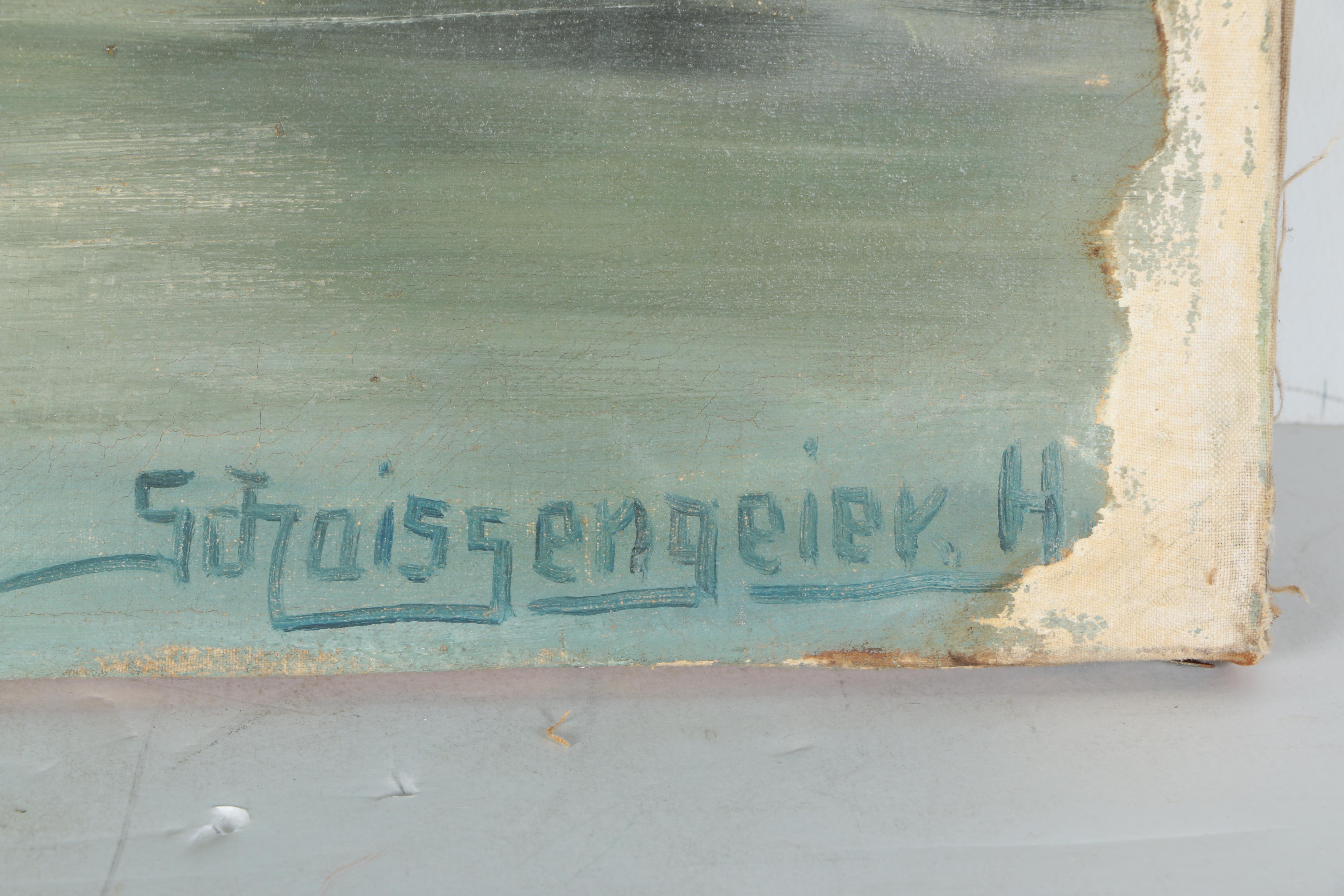 H. Schoissengeier Oil Painting on Canvas of a Seaside Village