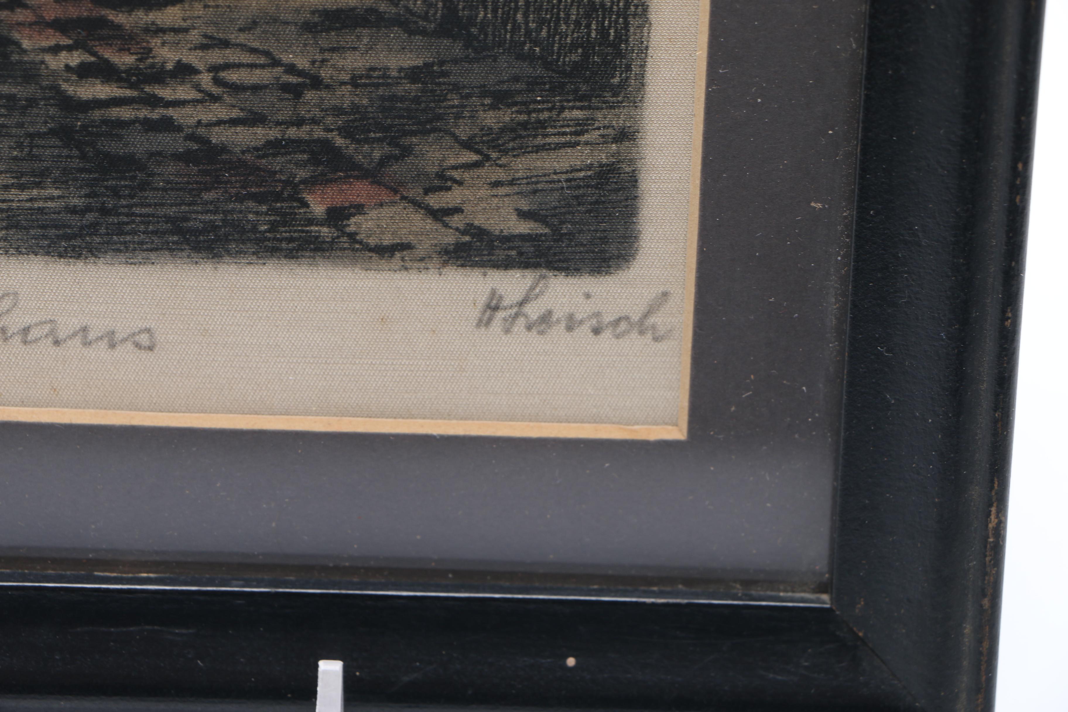 H. Leisch Signed Hand-colored Etching on Silk