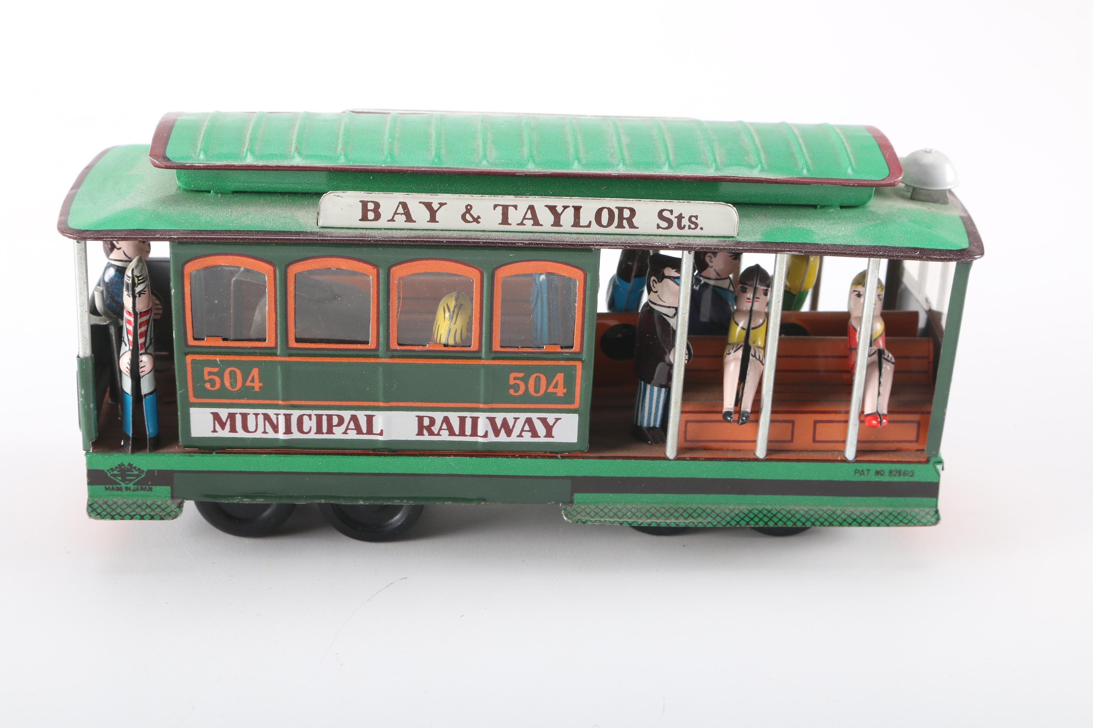 Vintage Hisimo Tin Litho Trolley Car and Cast Iron Pickup Truck