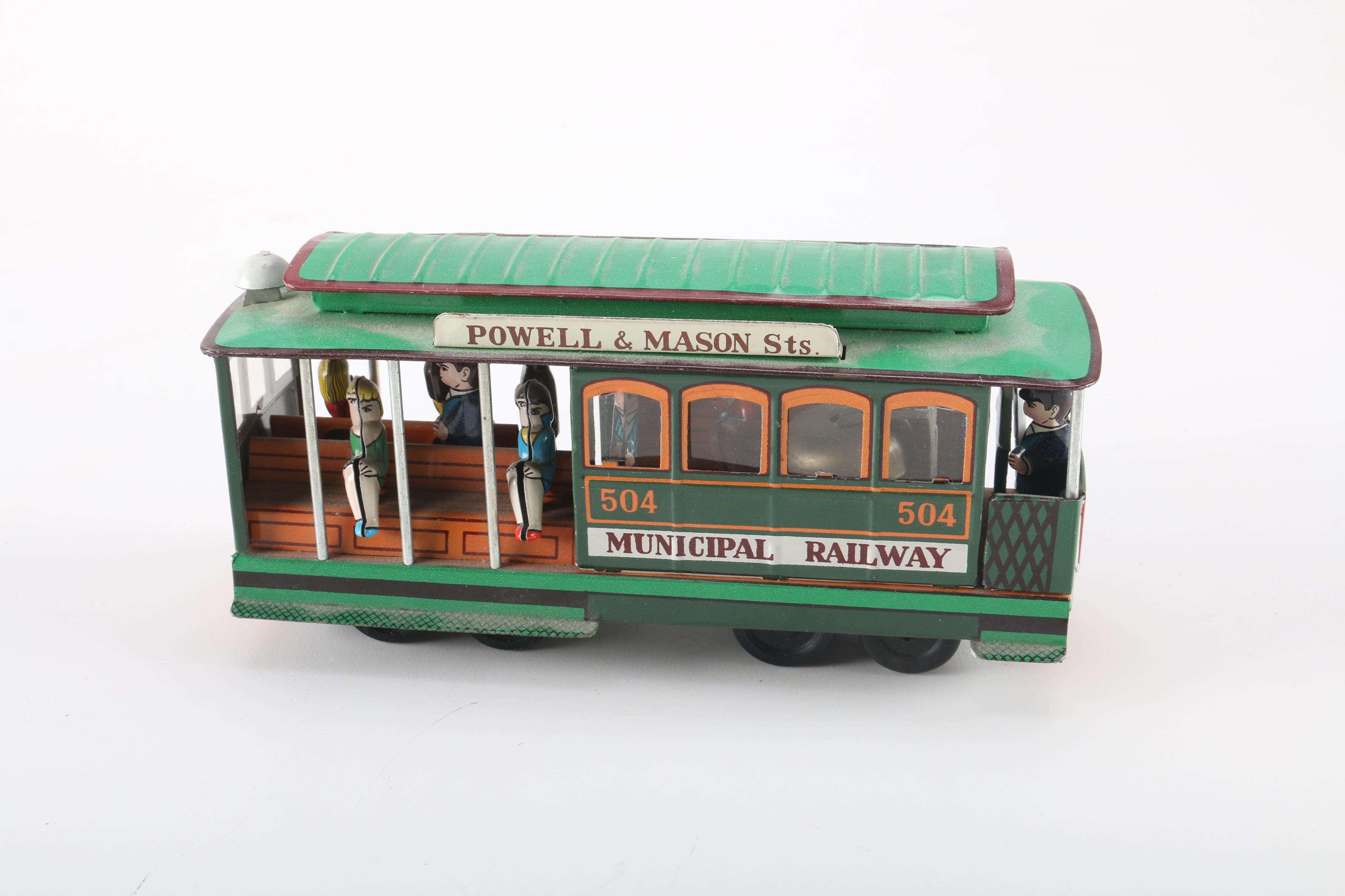 Vintage Hisimo Tin Litho Trolley Car and Cast Iron Pickup Truck