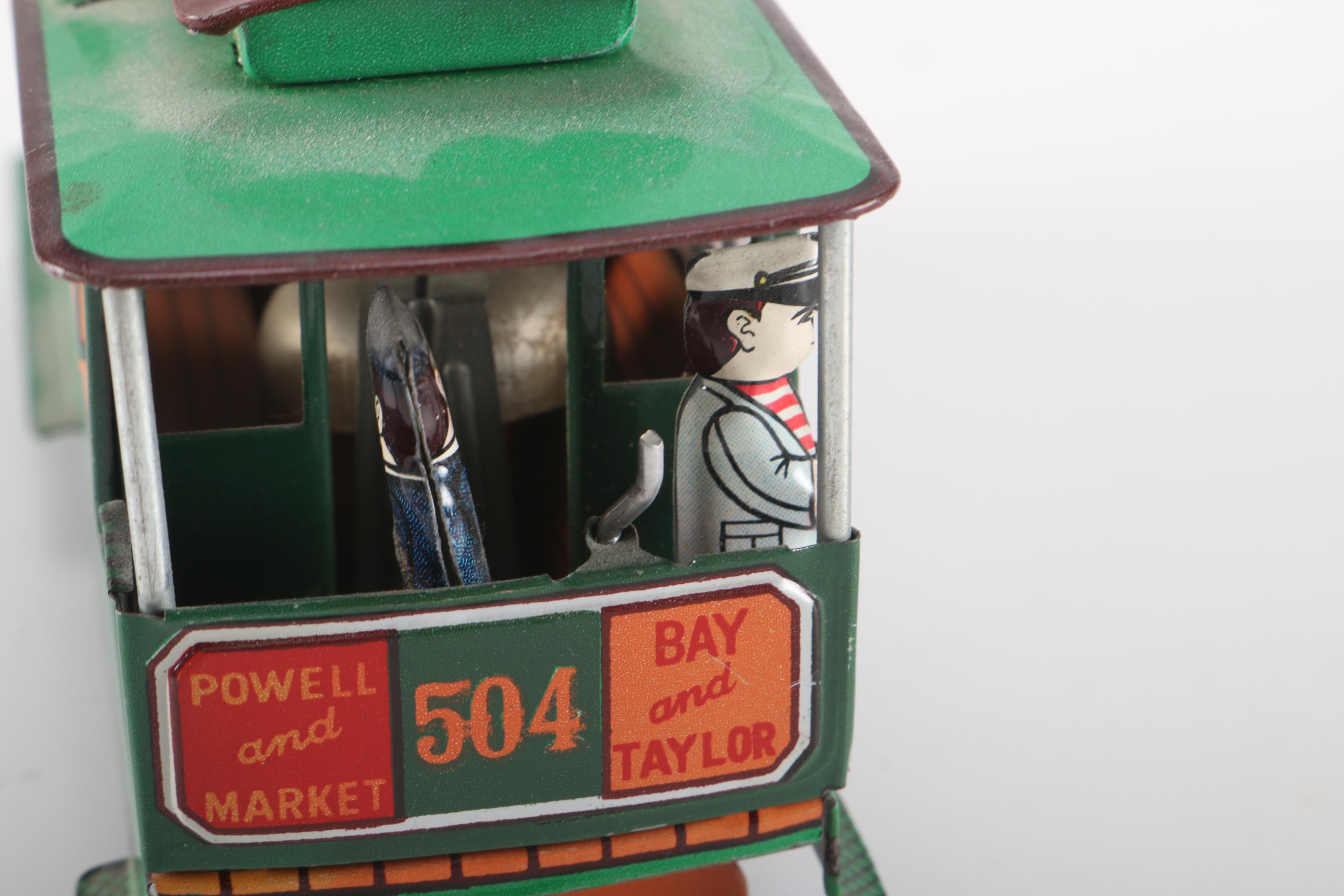 Vintage Hisimo Tin Litho Trolley Car and Cast Iron Pickup Truck