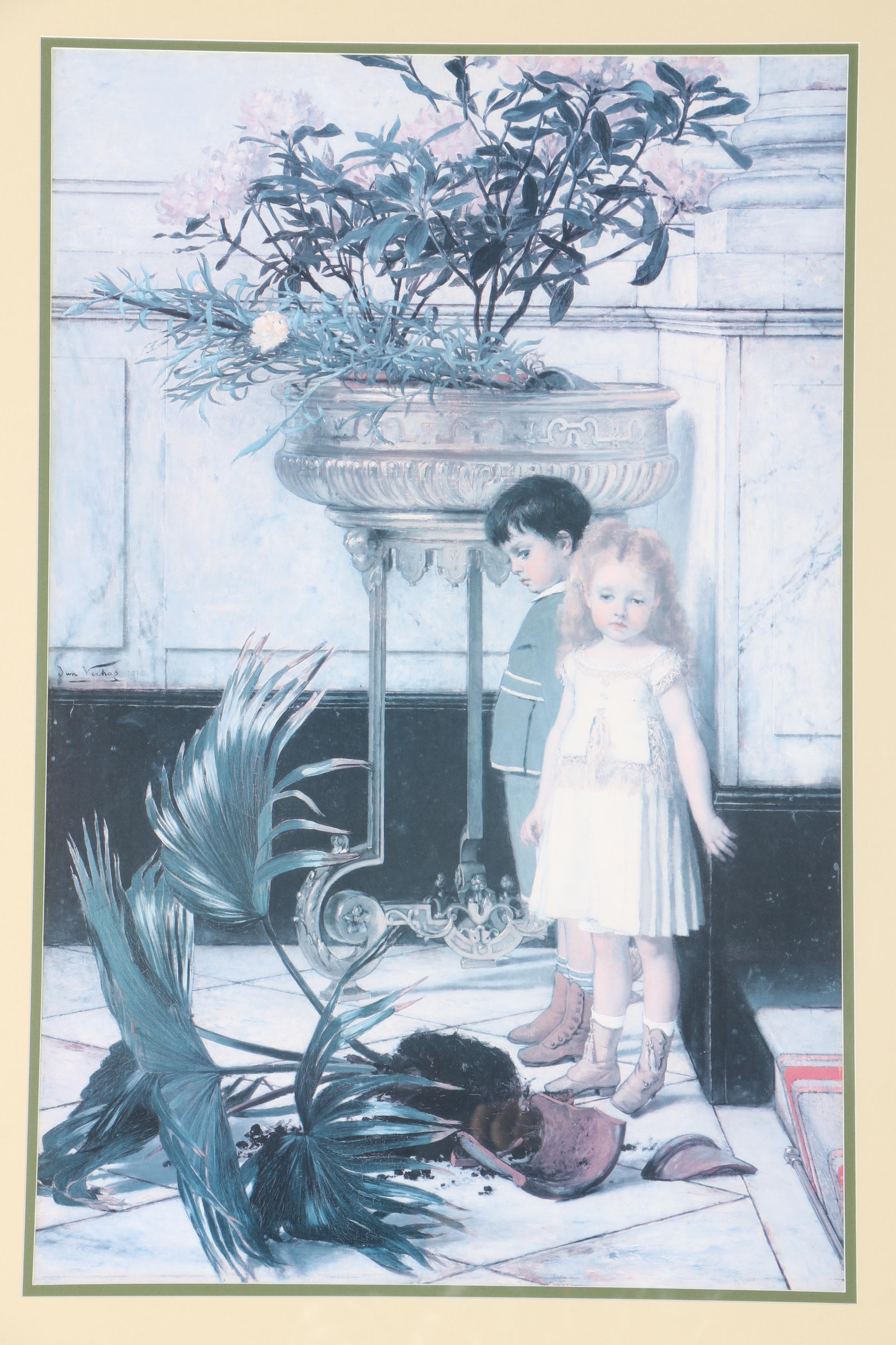 Reproduction Jan Verhas  Offset Lithograph "The Broken Flower Pot"