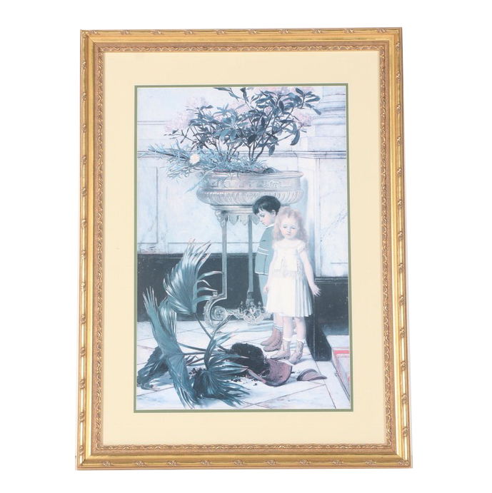 Reproduction Jan Verhas  Offset Lithograph "The Broken Flower Pot"