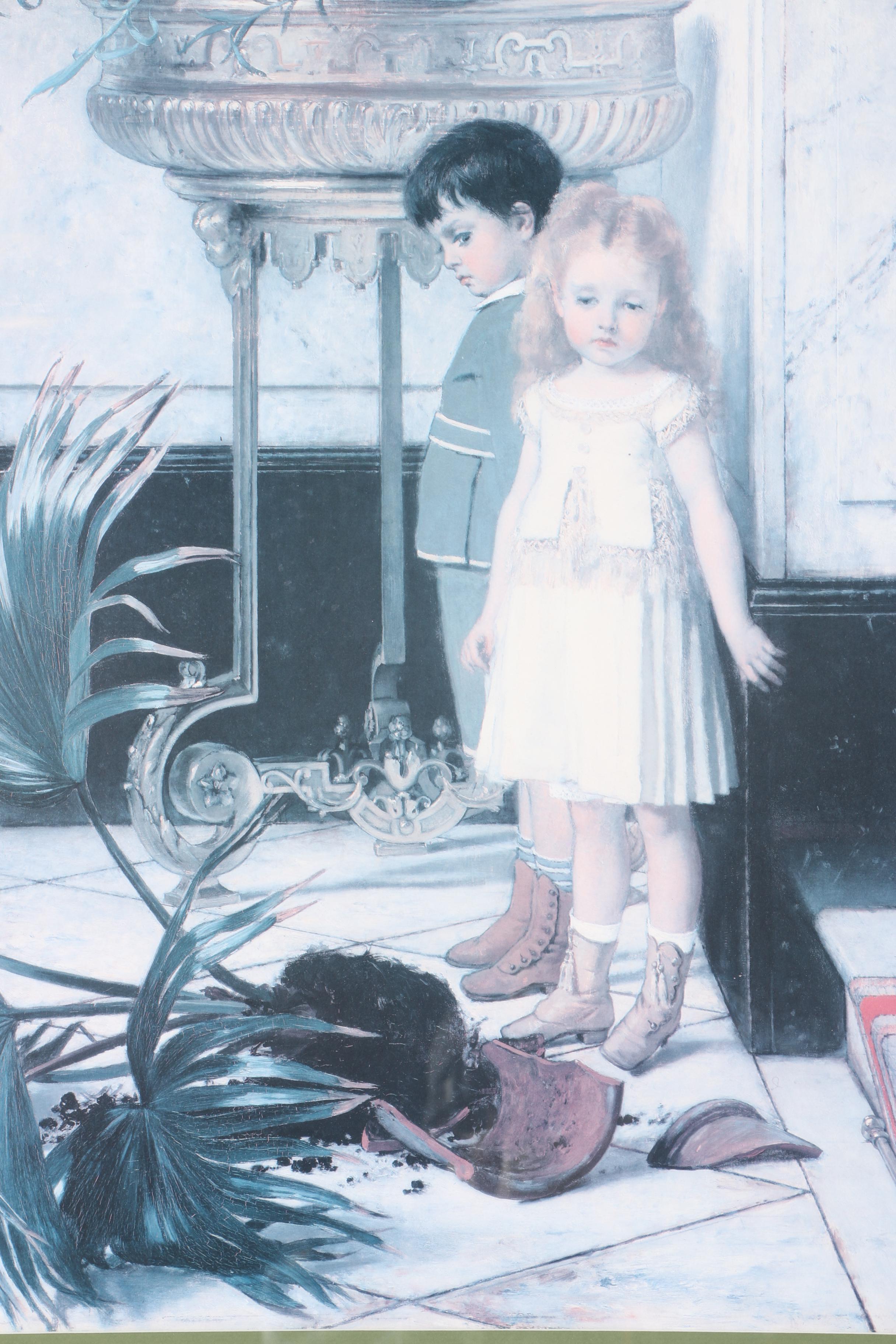 Reproduction Jan Verhas  Offset Lithograph "The Broken Flower Pot"