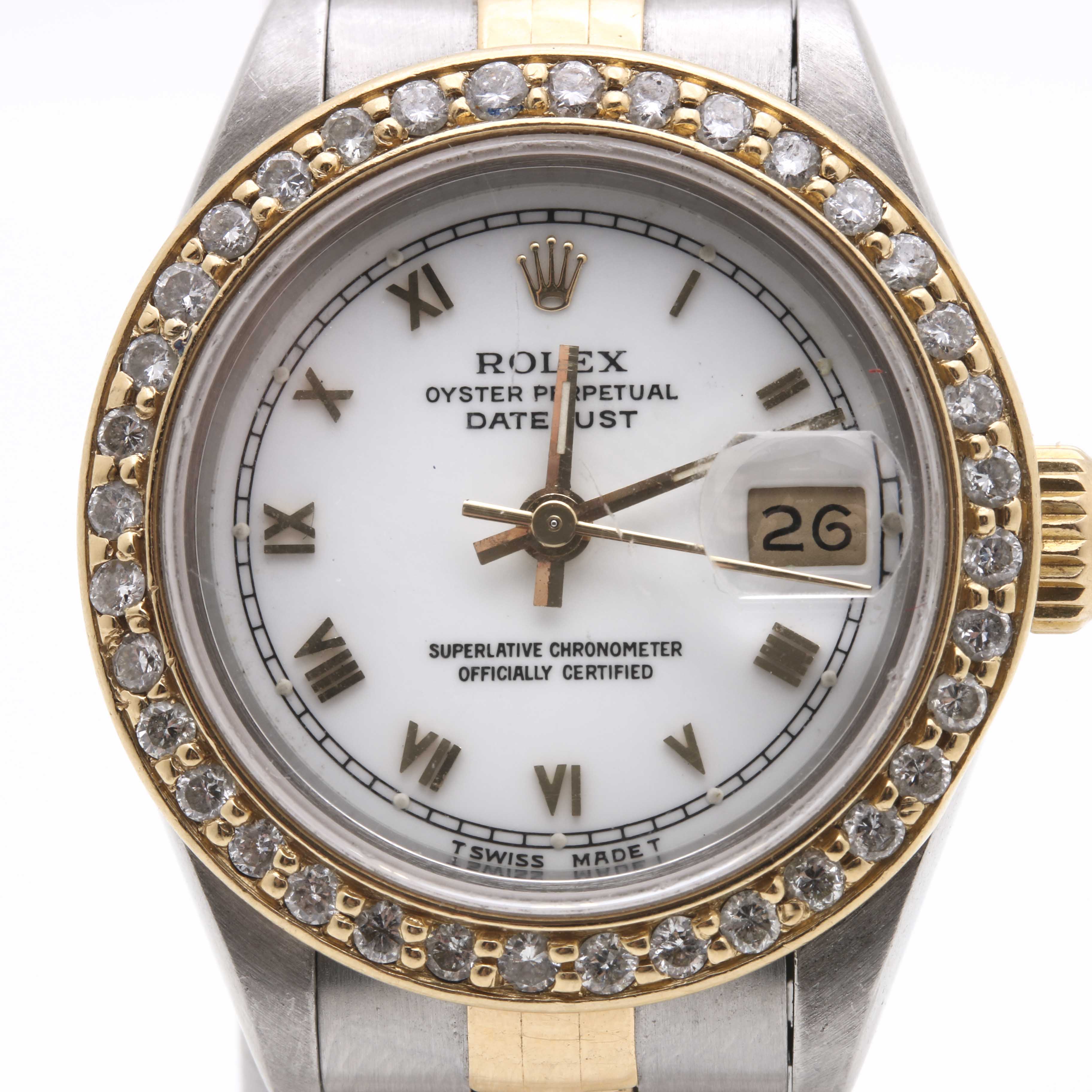 18K Yellow Gold and Stainless Steel Rolex Oyster Perpetual Datejust Model 69173 Diamond Watch