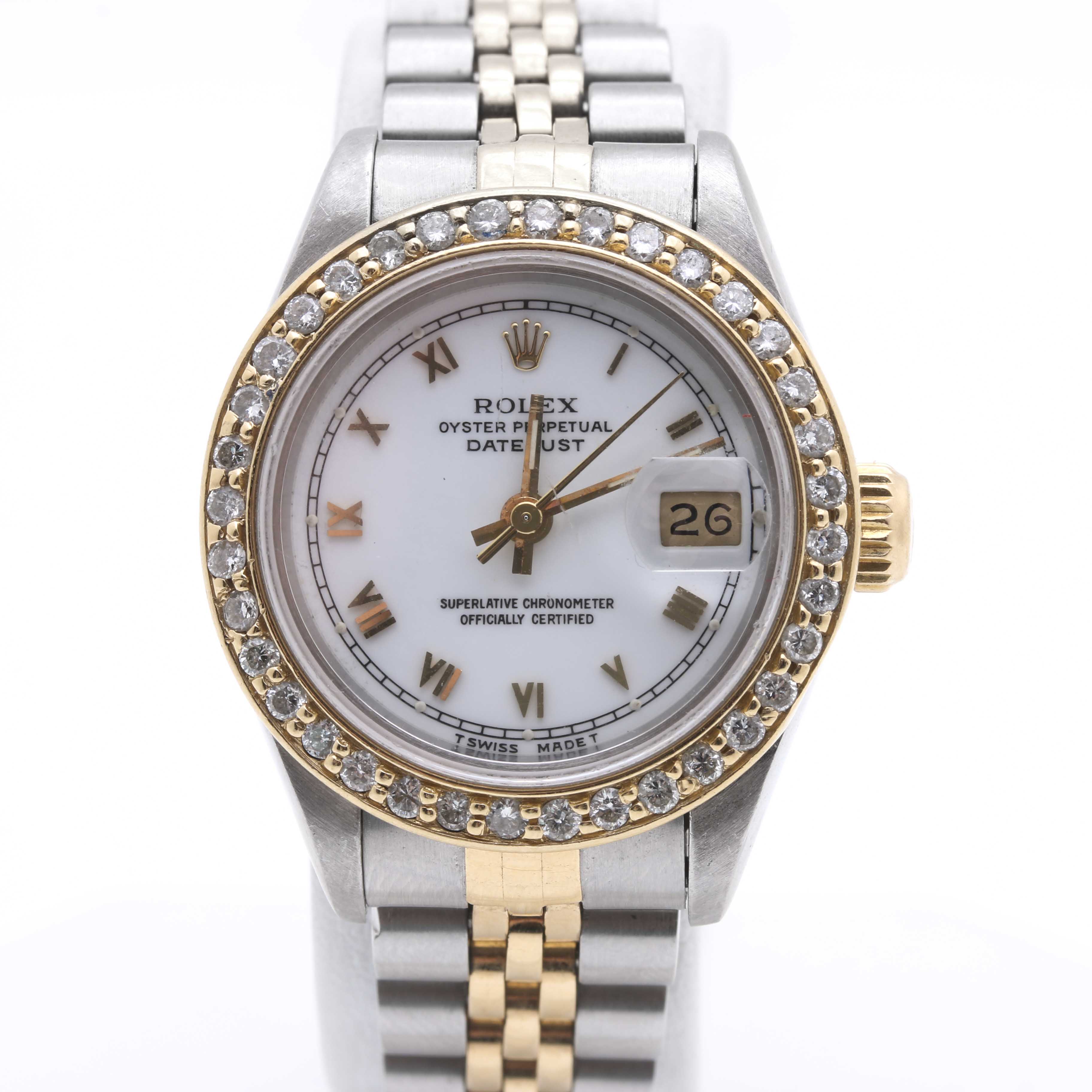 18K Yellow Gold and Stainless Steel Rolex Oyster Perpetual Datejust Model 69173 Diamond Watch
