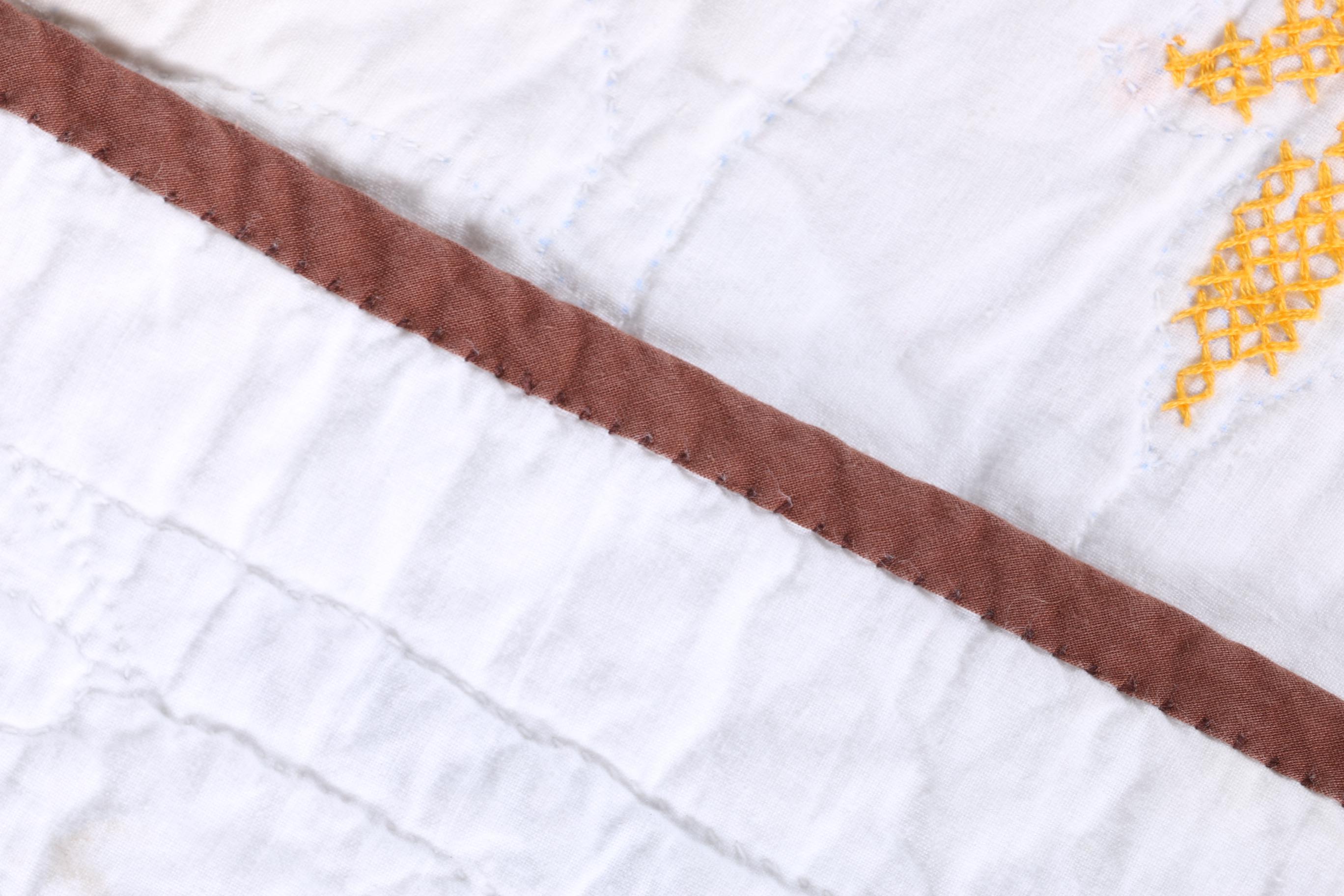 Vintage Handmade Golden Yellow and Brown Quilt