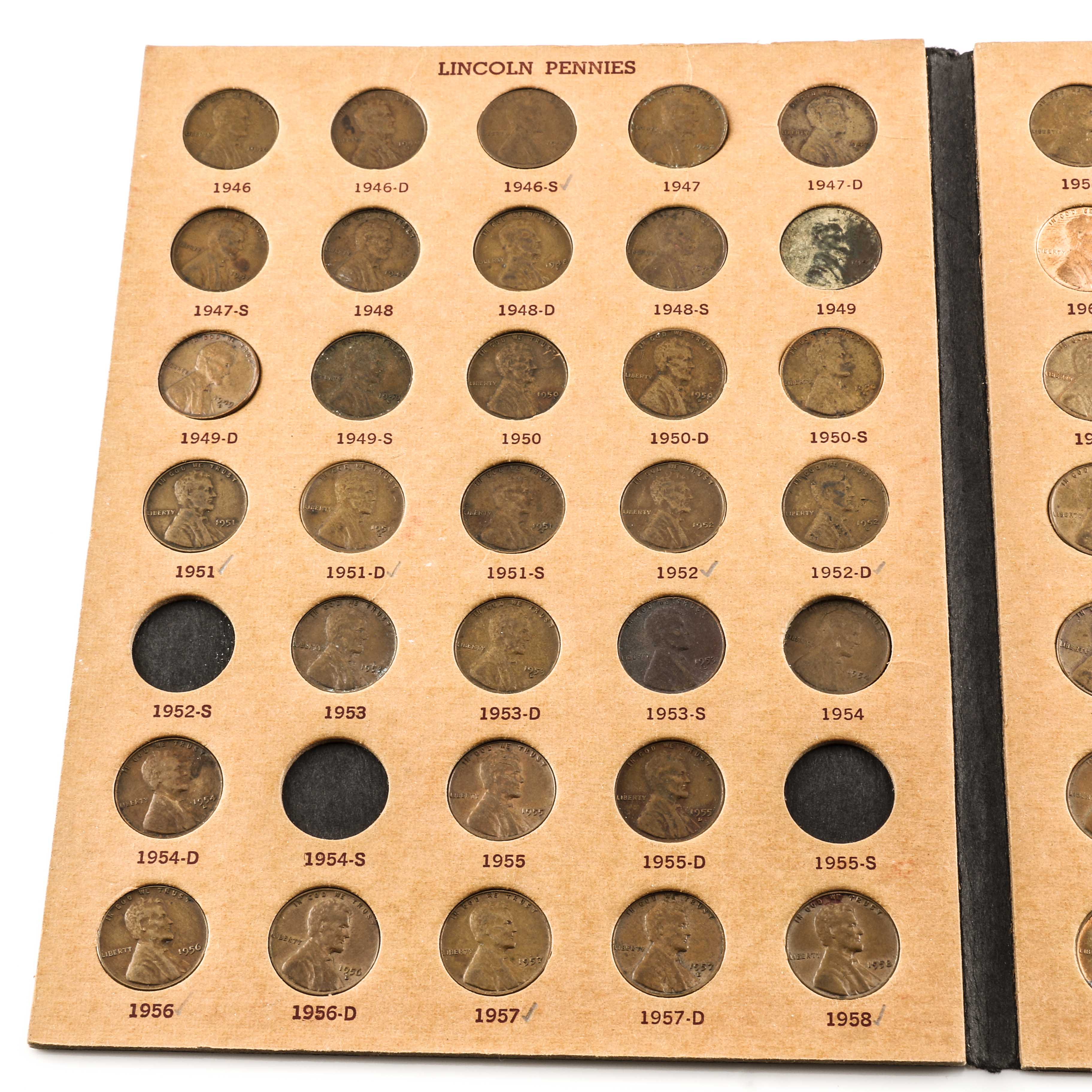 Binder of Lincoln Wheat and Memorial Reverse Pennies