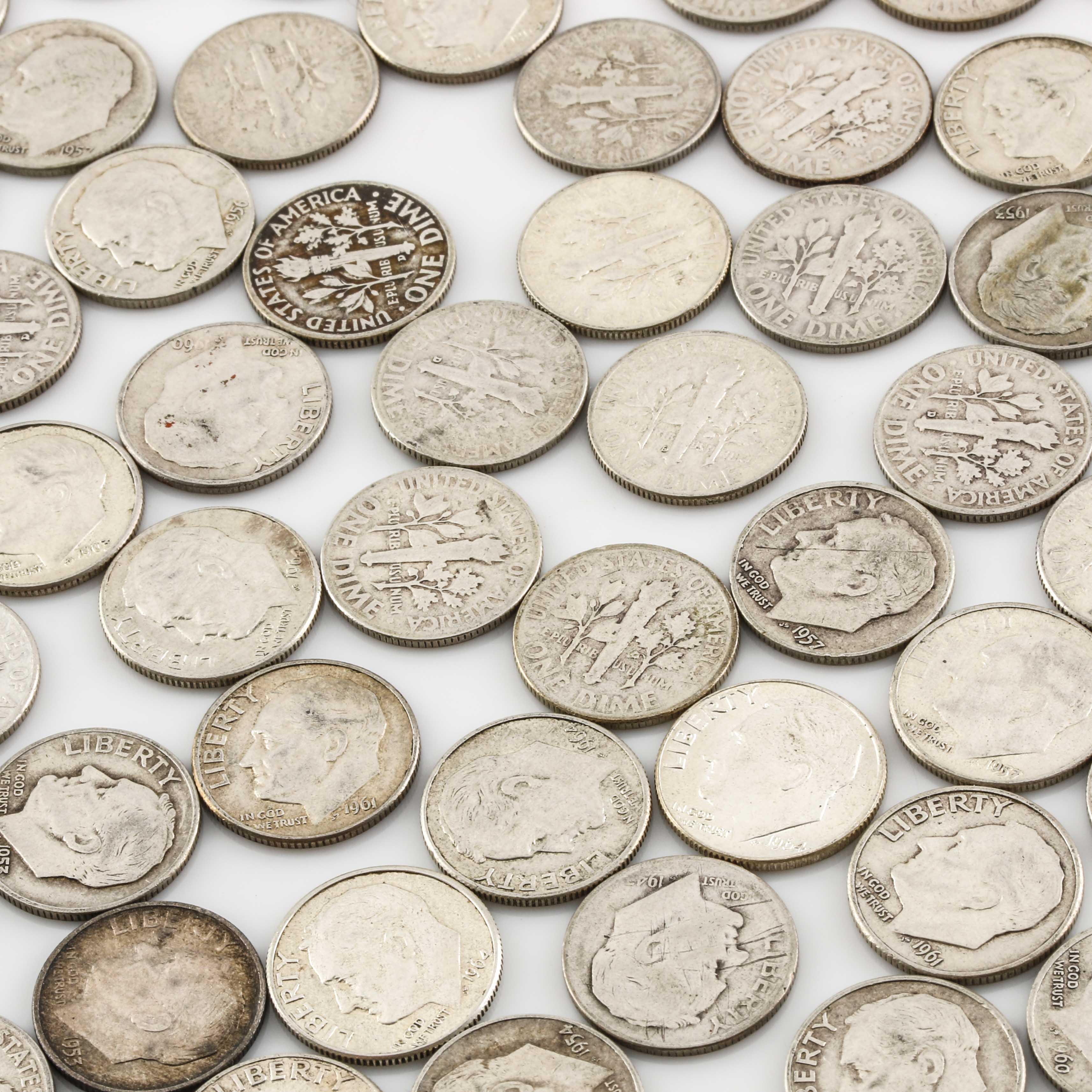 Fifty-Seven Roosevelt Silver Dimes
