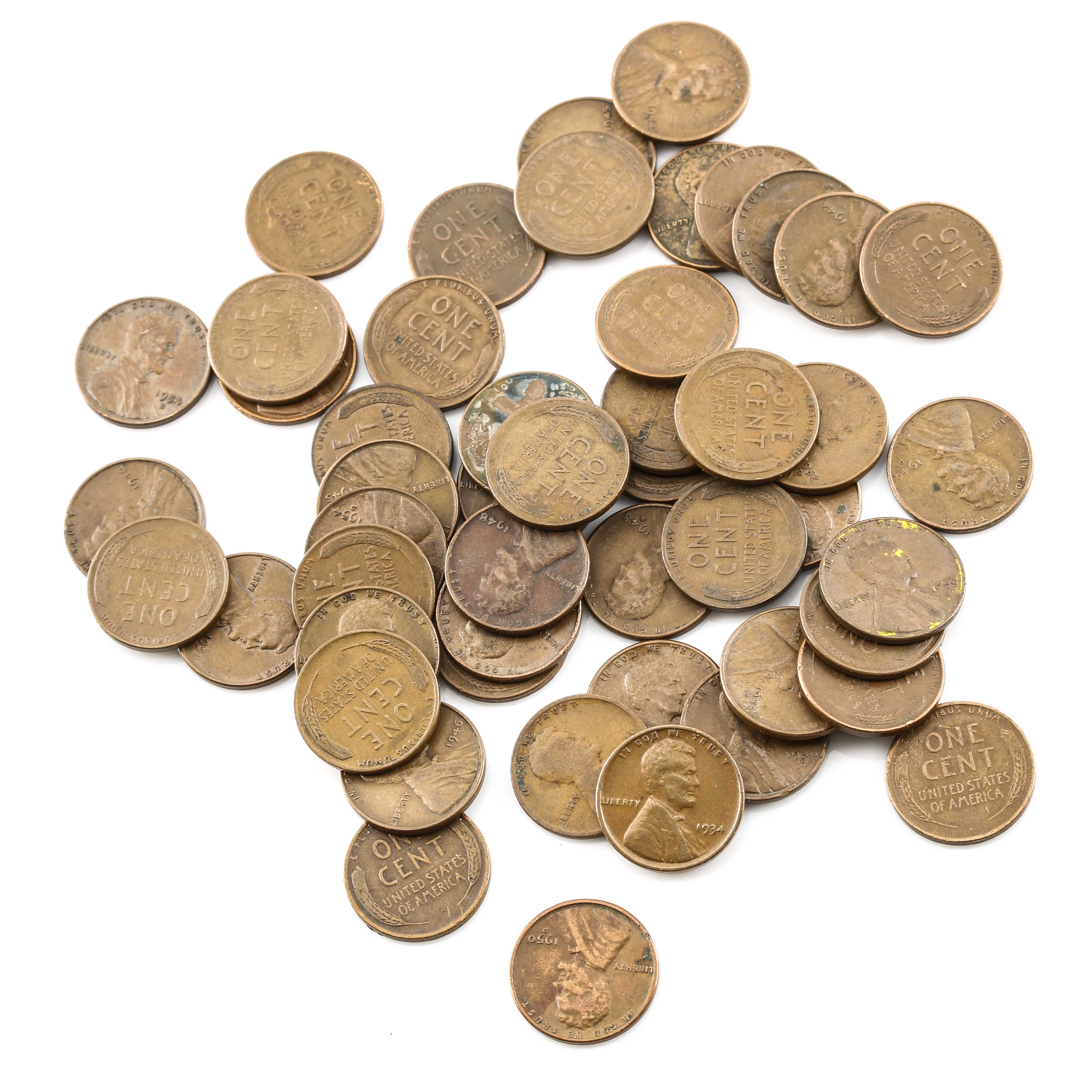 Fifty Lincoln Wheat Cents