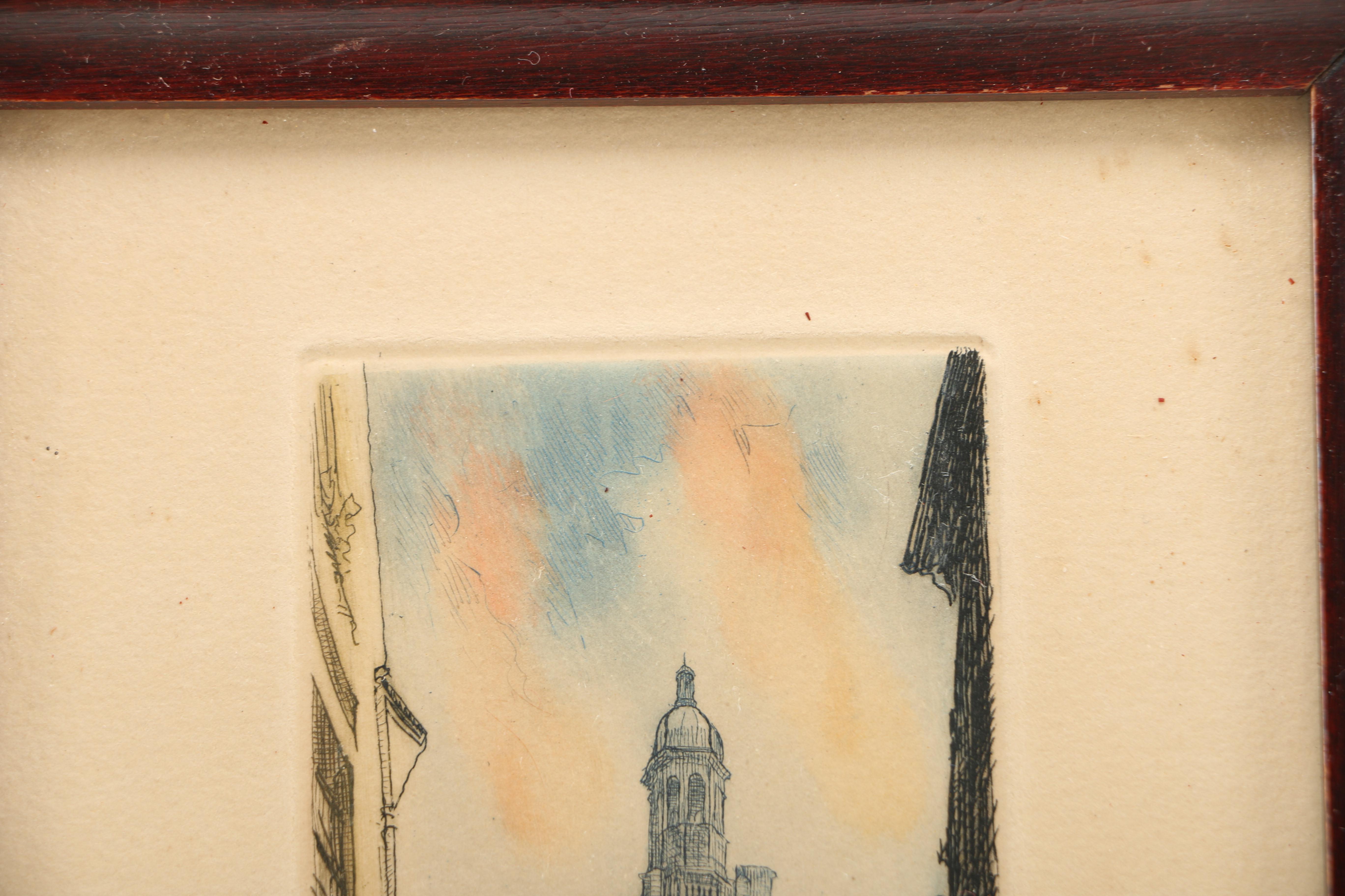 Leopold Robin Aquatint Etchings on Paper Parisian Street Scenes