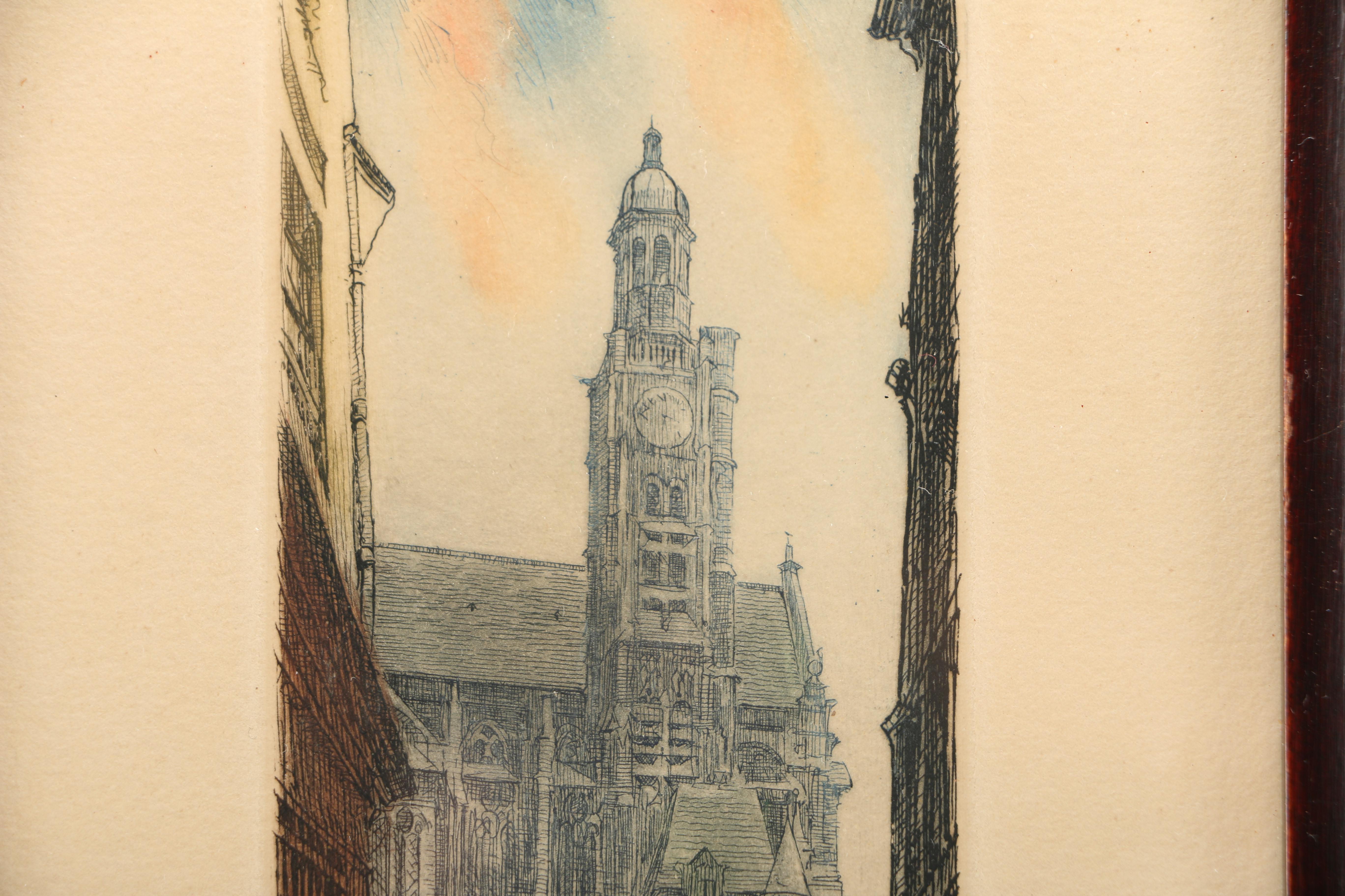 Leopold Robin Aquatint Etchings on Paper Parisian Street Scenes