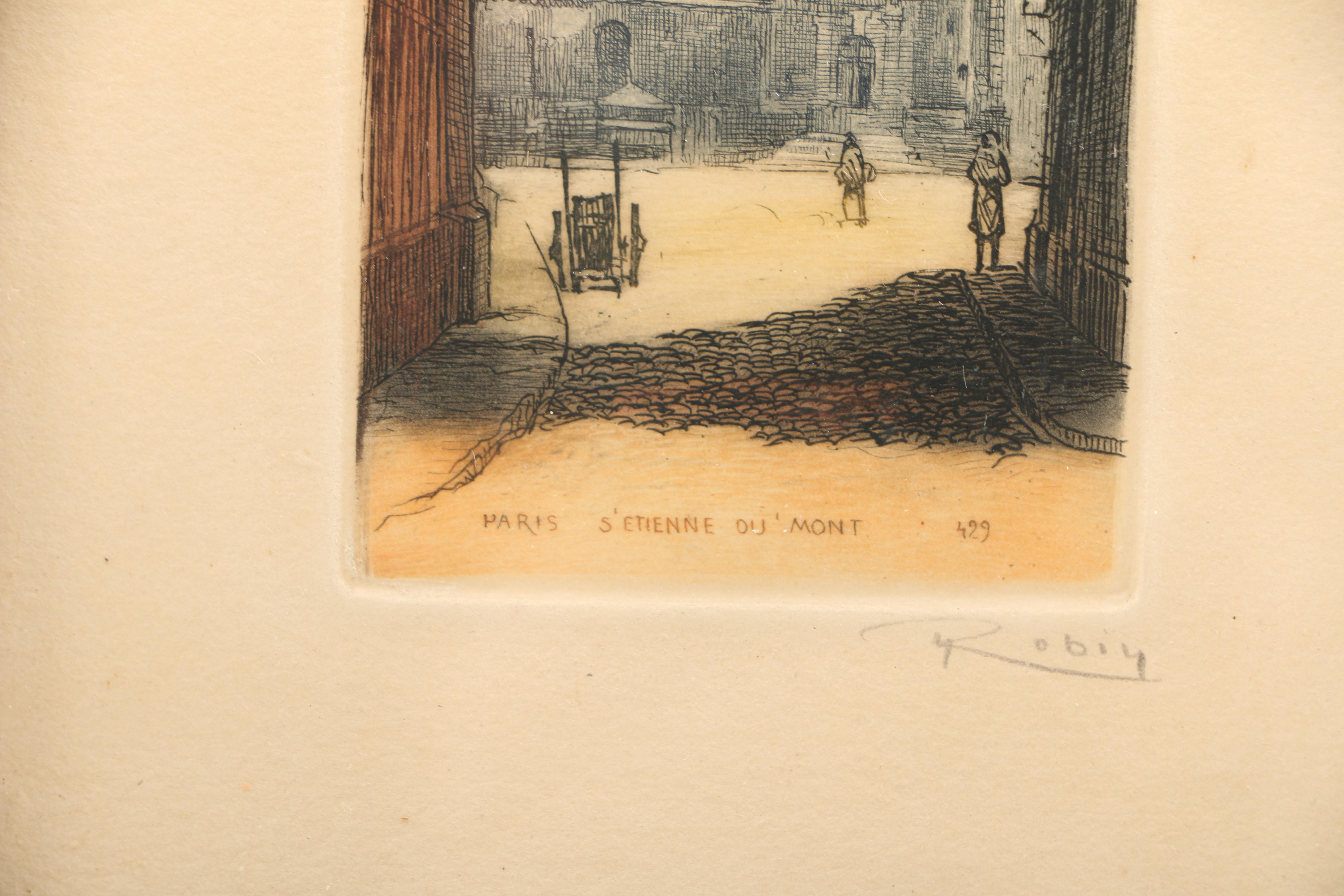 Leopold Robin Aquatint Etchings on Paper Parisian Street Scenes