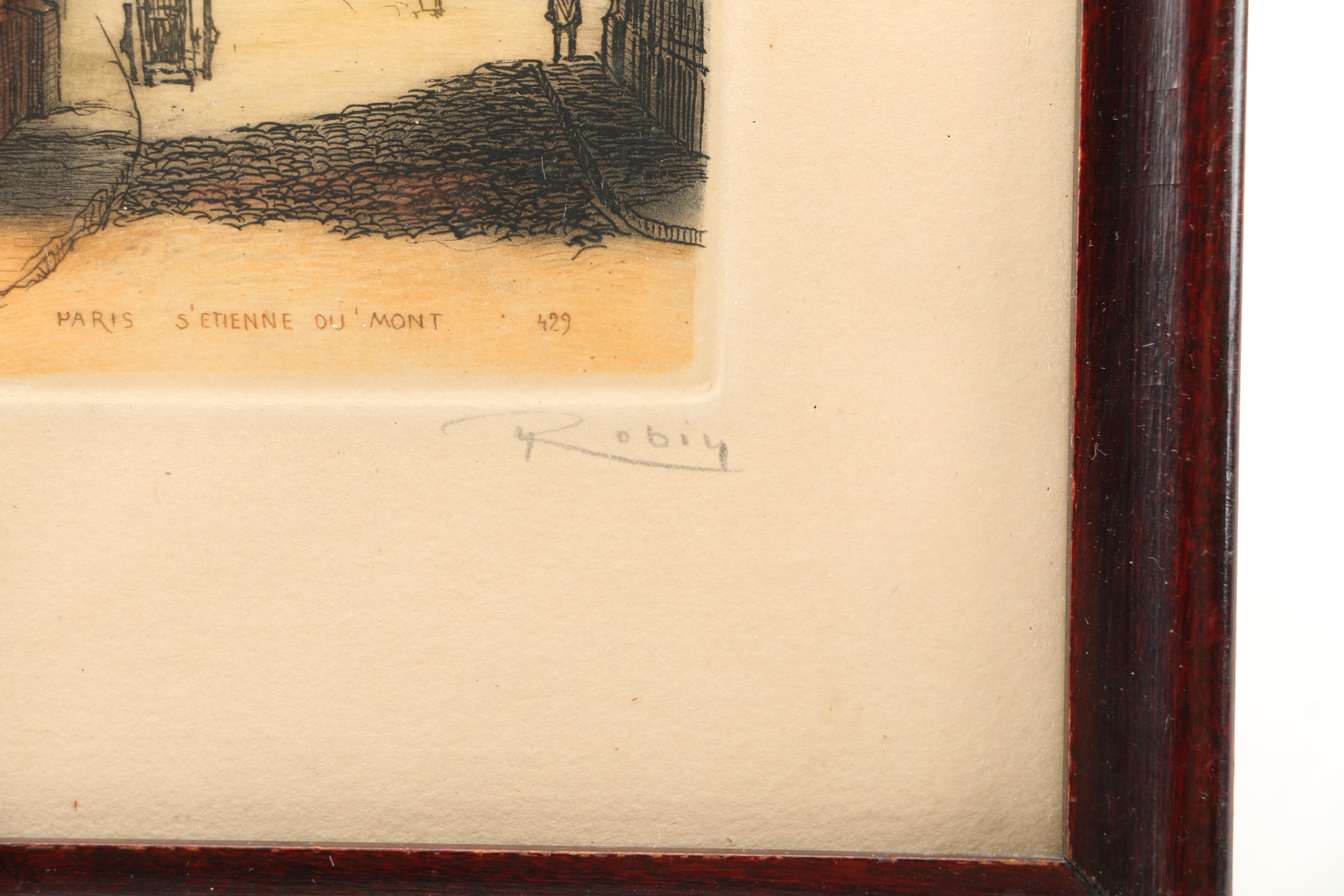 Leopold Robin Aquatint Etchings on Paper Parisian Street Scenes