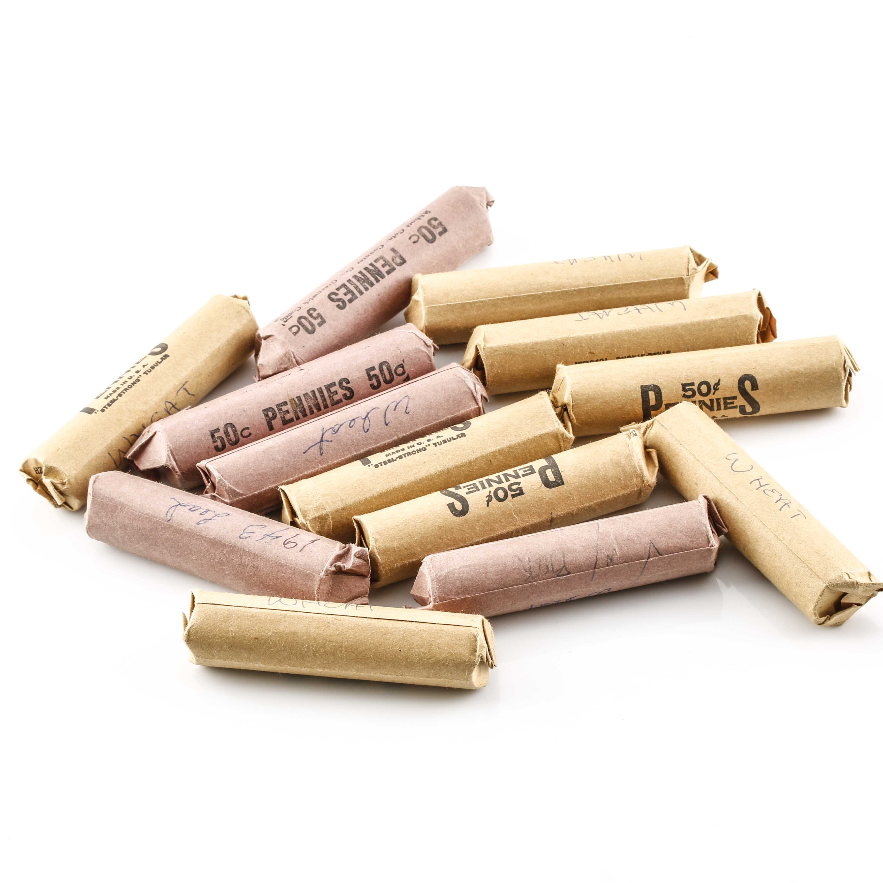 Thirteen Rolls of Lincoln Wheat Pennies