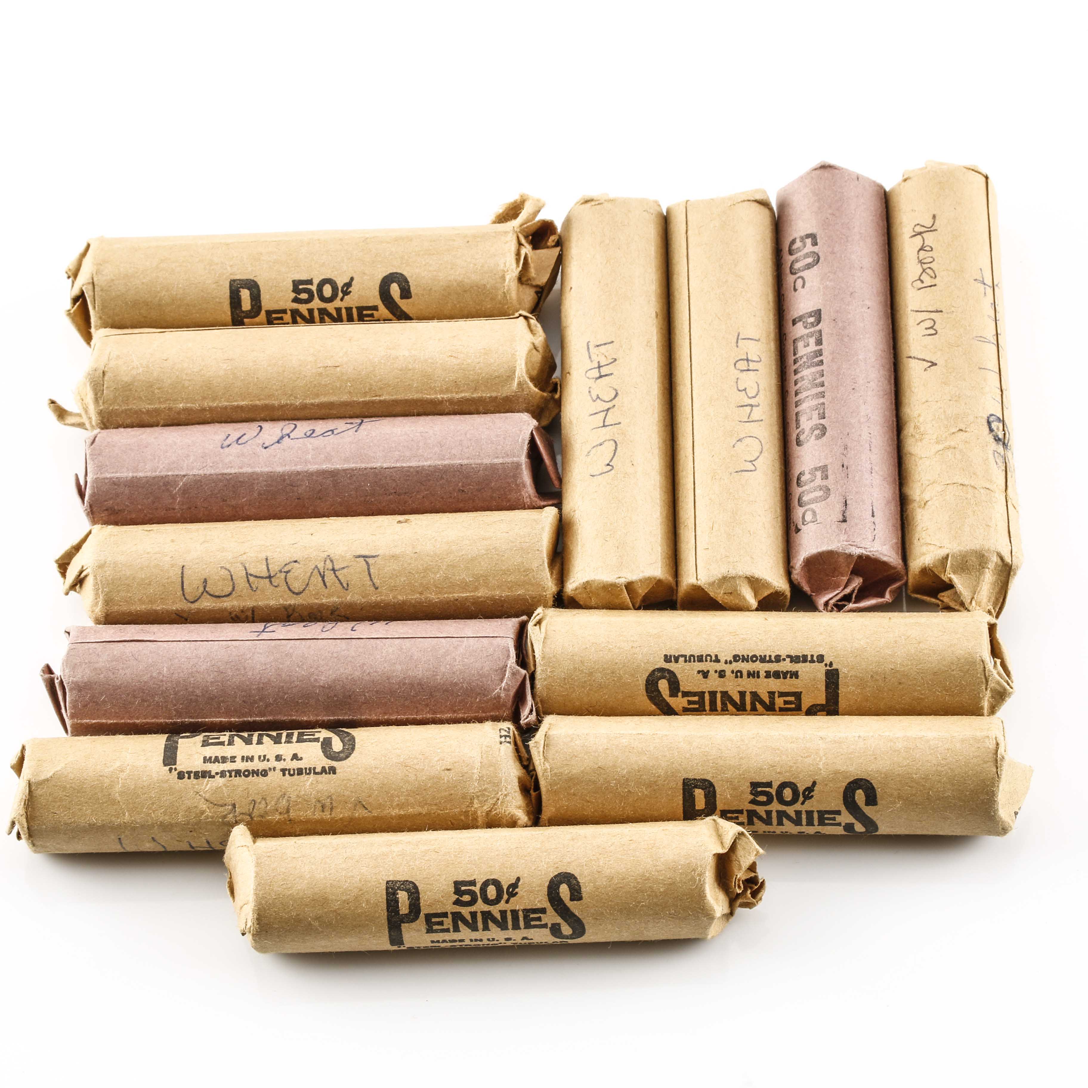 Thirteen Rolls of Lincoln Wheat Pennies
