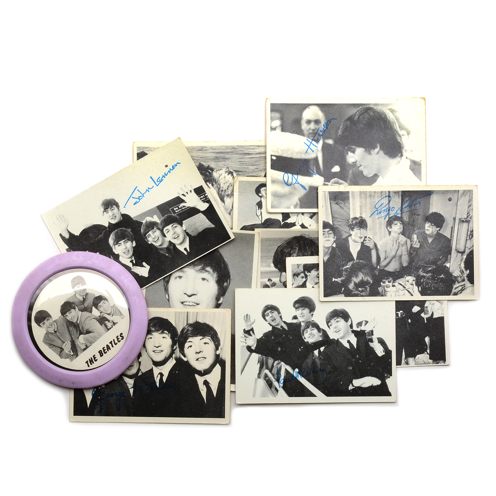 Beatles' T.C.G. Trading Cards and Plastic Badge
