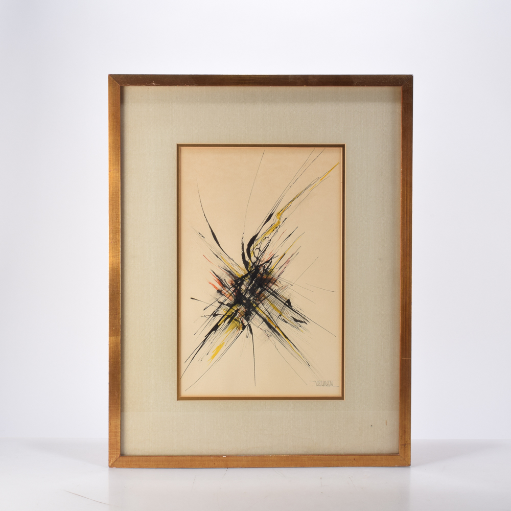 Framed Original Splatter Pen and Ink Drawing