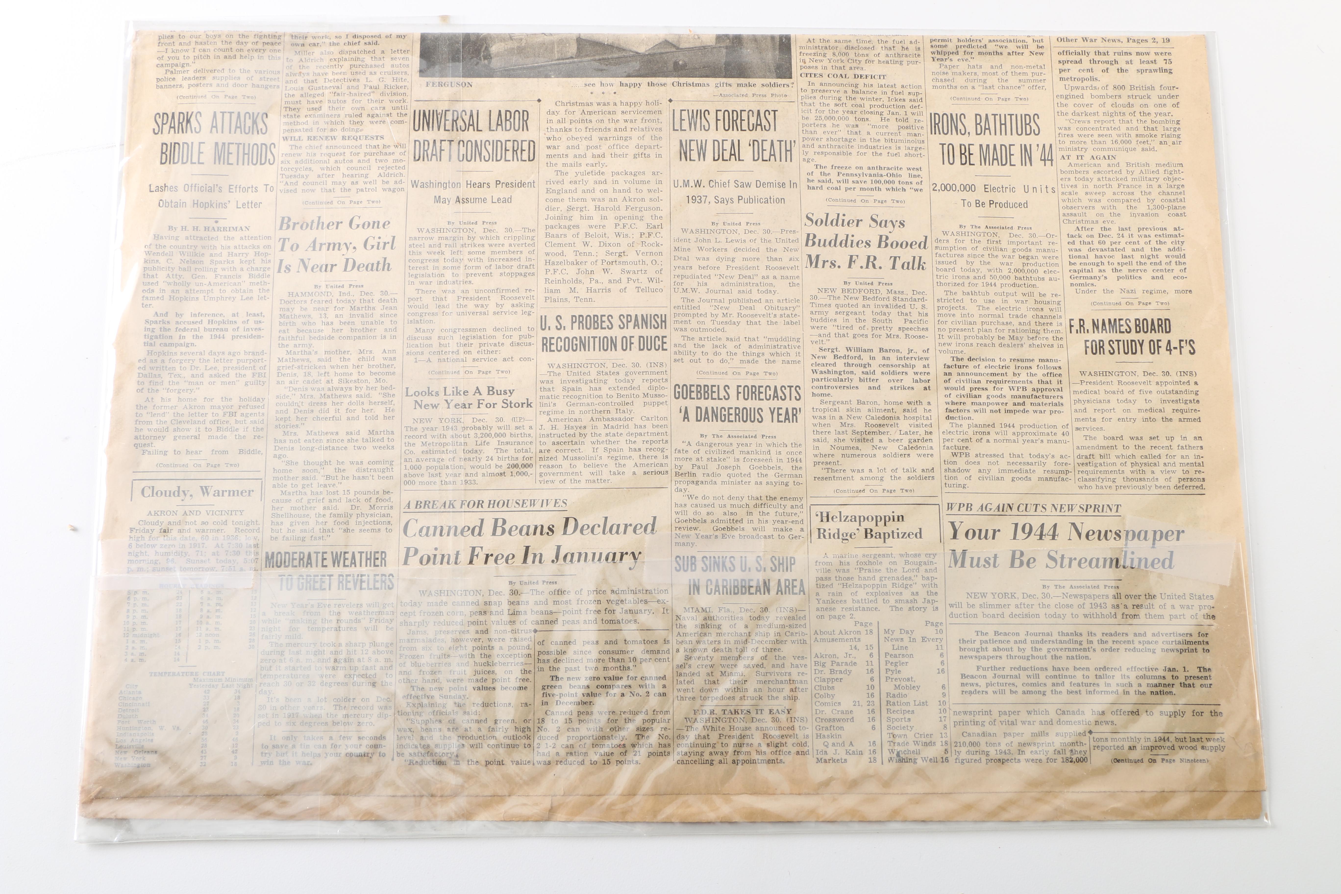 WWII Era "Akron Beacon Journal" Newspapers