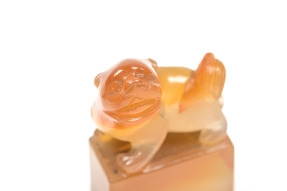 Chalcedony Chinese Seal with Beast Carving