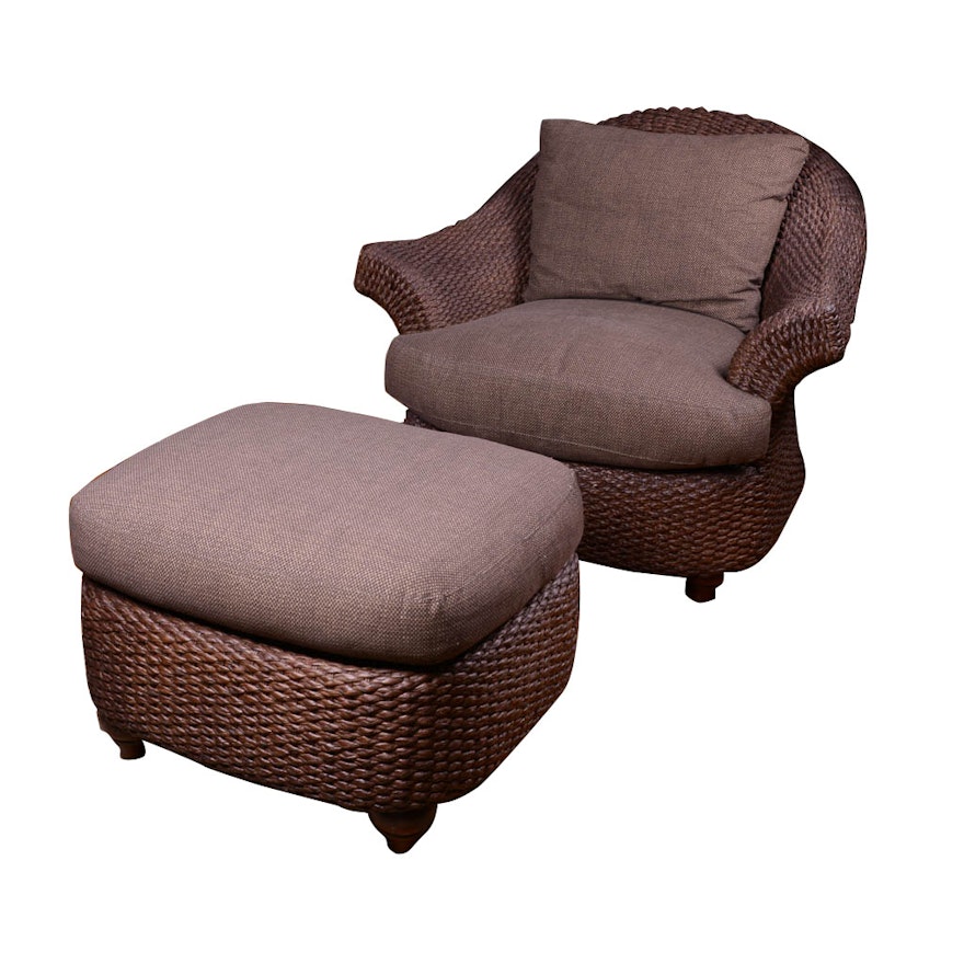 Century Furniture Rattan Chair and Ottoman