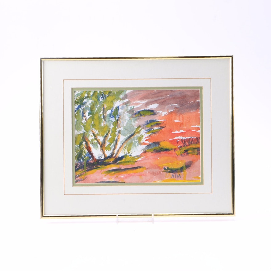 Original Watercolor of Abstract Landscape