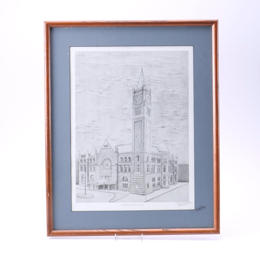 Framed Limited Edition Signed "Indianapolis Union Station" Giclee Print After Jim Adwell