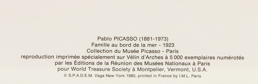 After Picasso Limited Edition Offset Lithograph "Famille au bord de la mer"