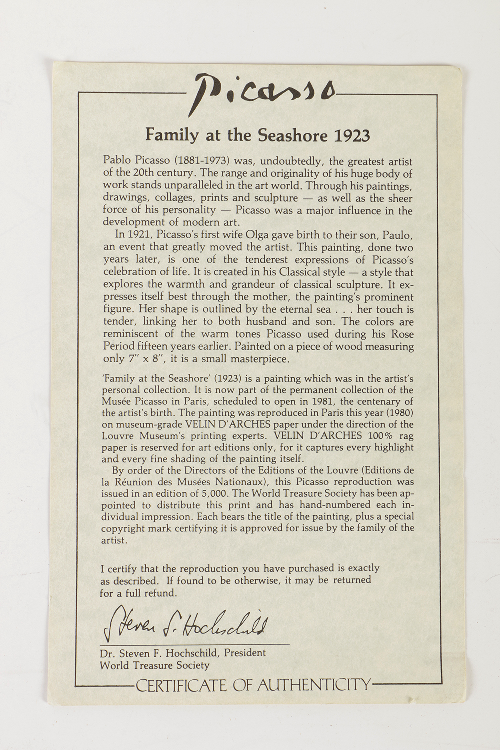 After Picasso Limited Edition Offset Lithograph "Famille au bord de la mer"