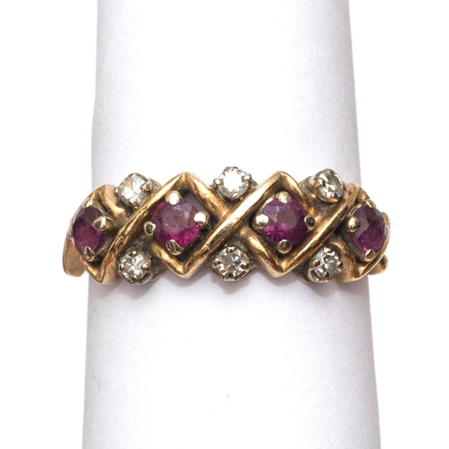 14K Yellow Gold Ruby and Diamond Ring