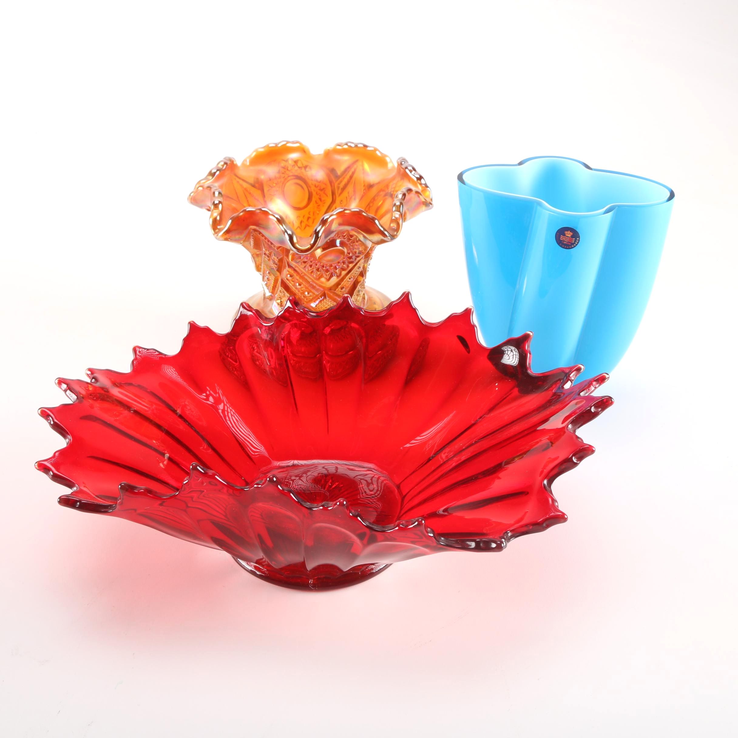 Glass Décor Featuring Vintage Imperial Carnival Glass Vase
