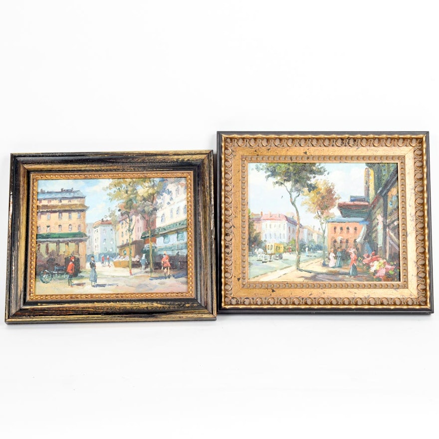 Pair of Oil on Canvas Cityscape Paintings