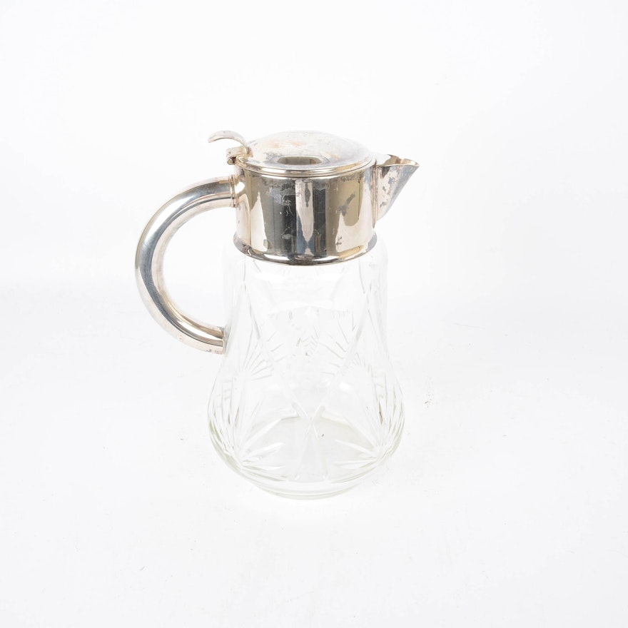 Large Vintage Silver Plated Cut Crystal Pitcher in Western Germany