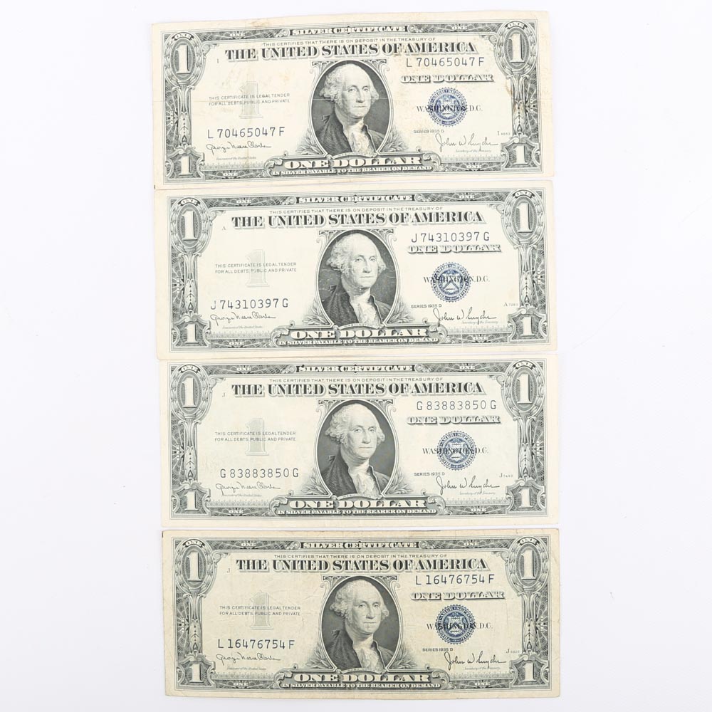 Four 1935 D Silver Certificates