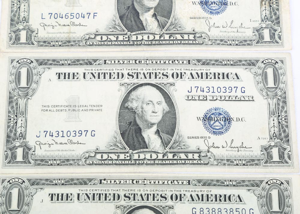 Four 1935 D Silver Certificates