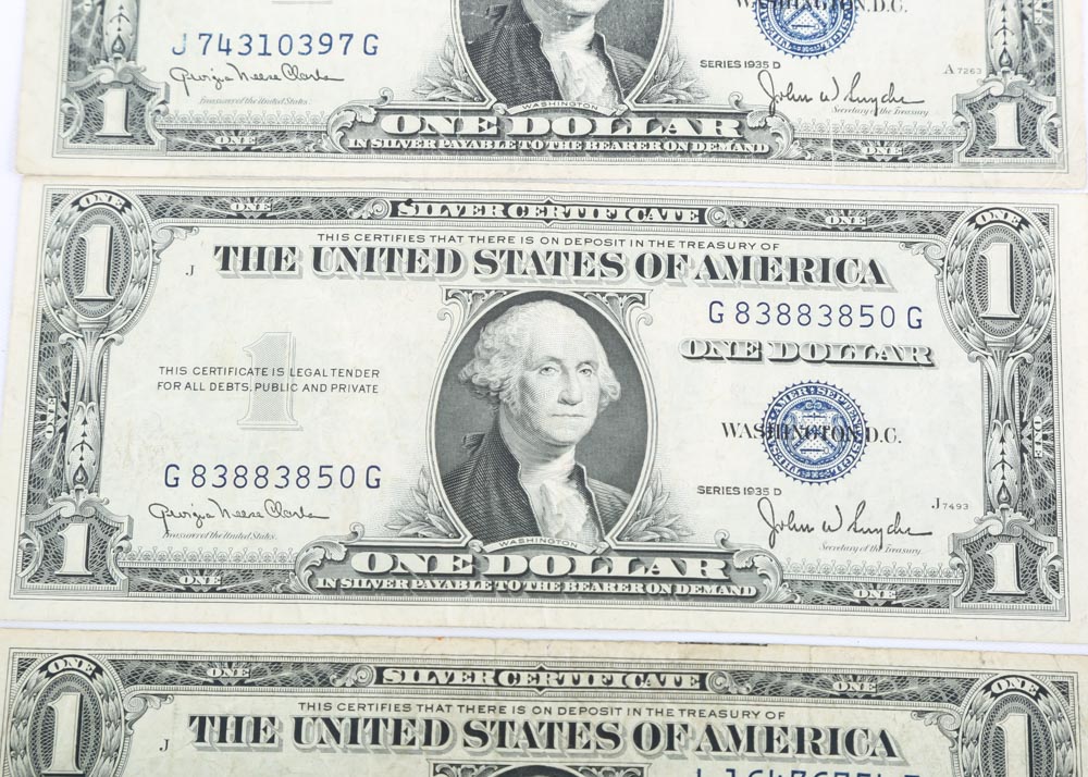 Four 1935 D Silver Certificates