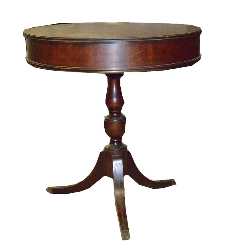 Vintage Mahogany Drum Table with Drawer by Imperial Furniture