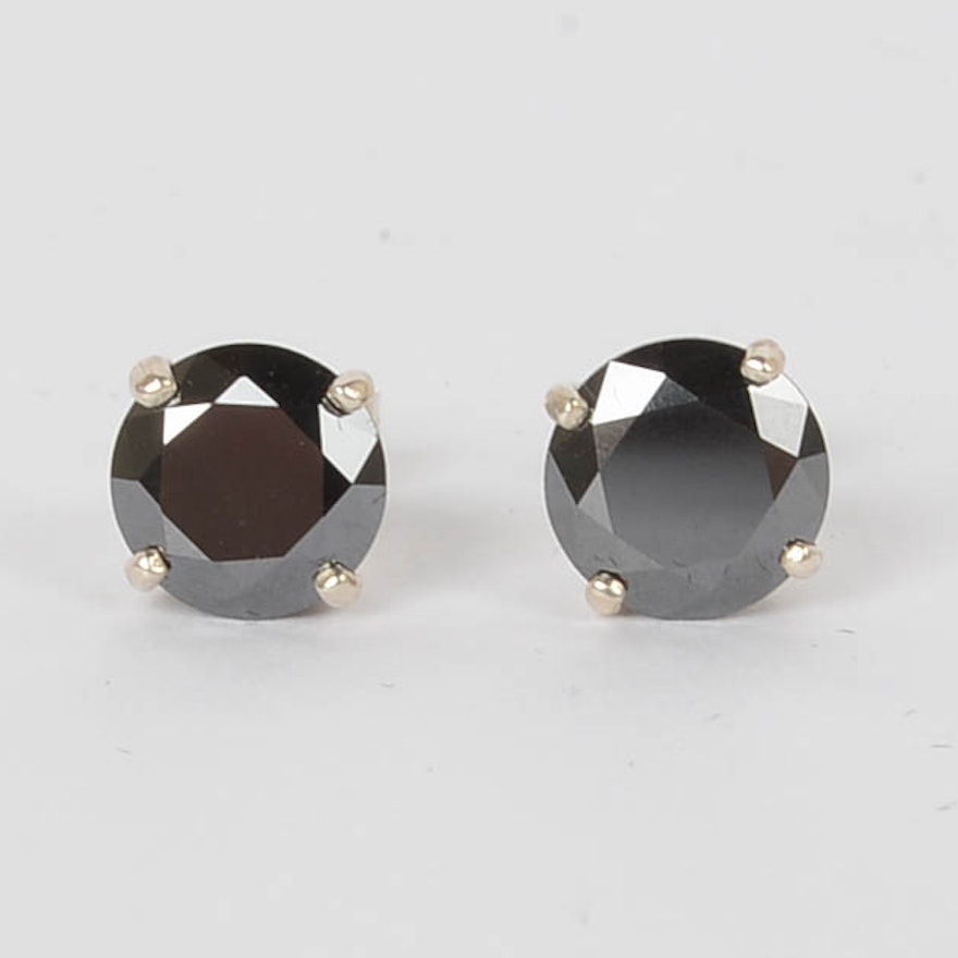 3.14 CTW Black Diamond Sterling Silver Stud Earrings
