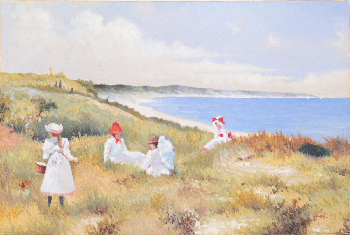 Yves Vandi Oil Painting on Canvas "Gathering Flowers in Brittany"