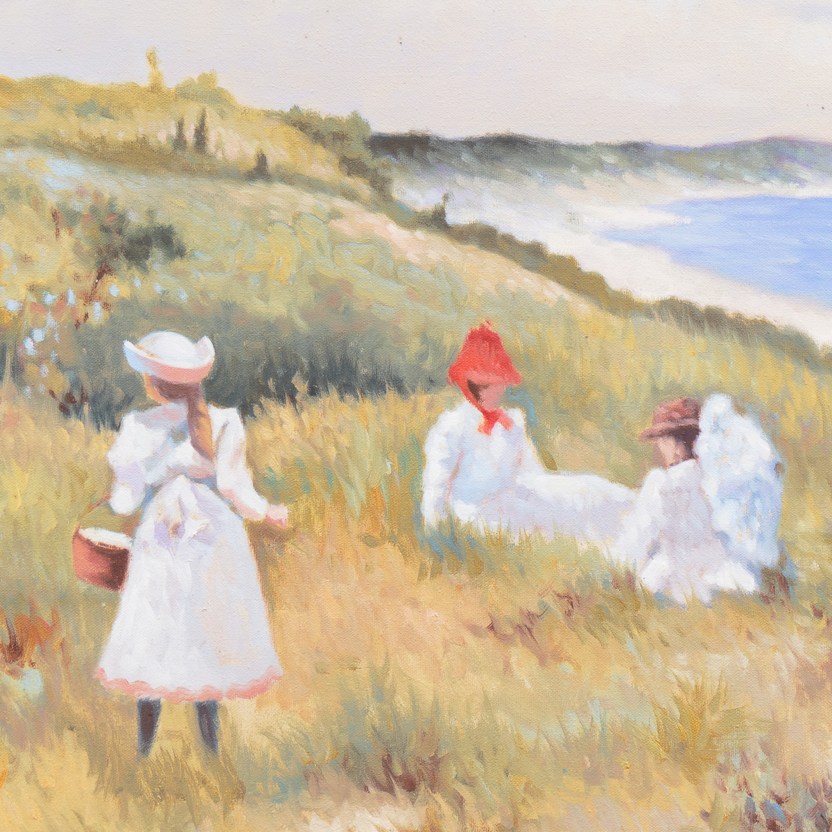 Yves Vandi Oil Painting on Canvas "Gathering Flowers in Brittany"