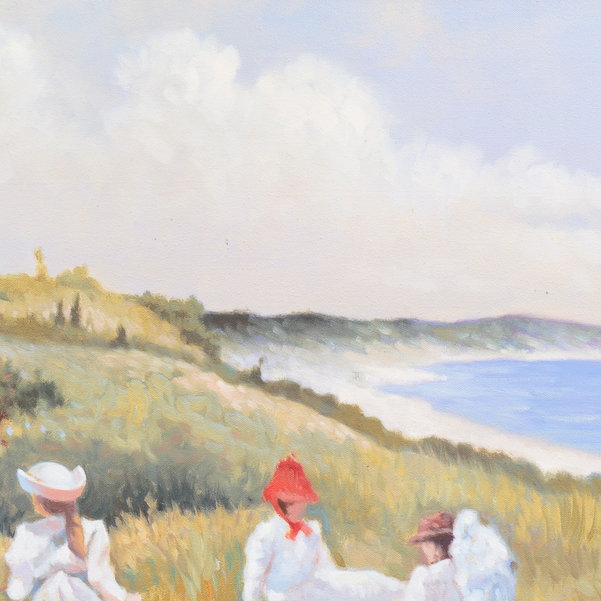 Yves Vandi Oil Painting on Canvas "Gathering Flowers in Brittany"