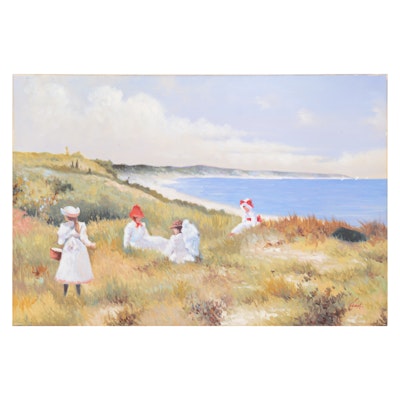 Yves Vandi Oil Painting on Canvas "Gathering Flowers in Brittany" Yves Vandi Oil Painting on Canvas "Gathering Flowers in Brittany"