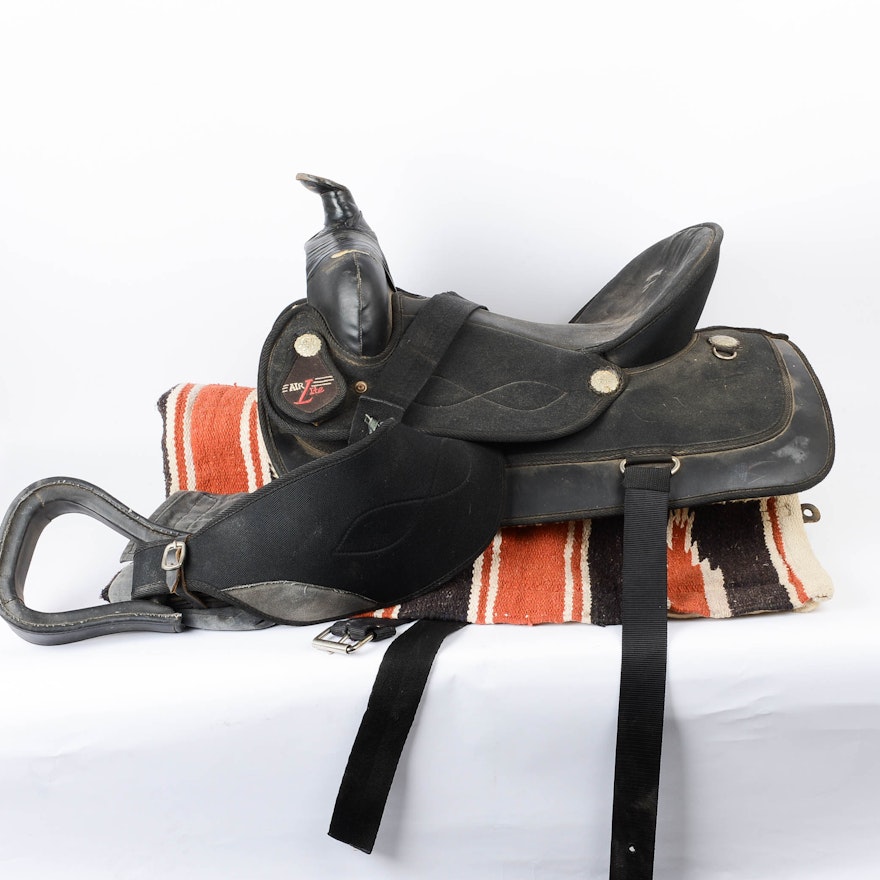 Black Leather Saddle by Air Lyte and Navajo Hand Woven Blanket