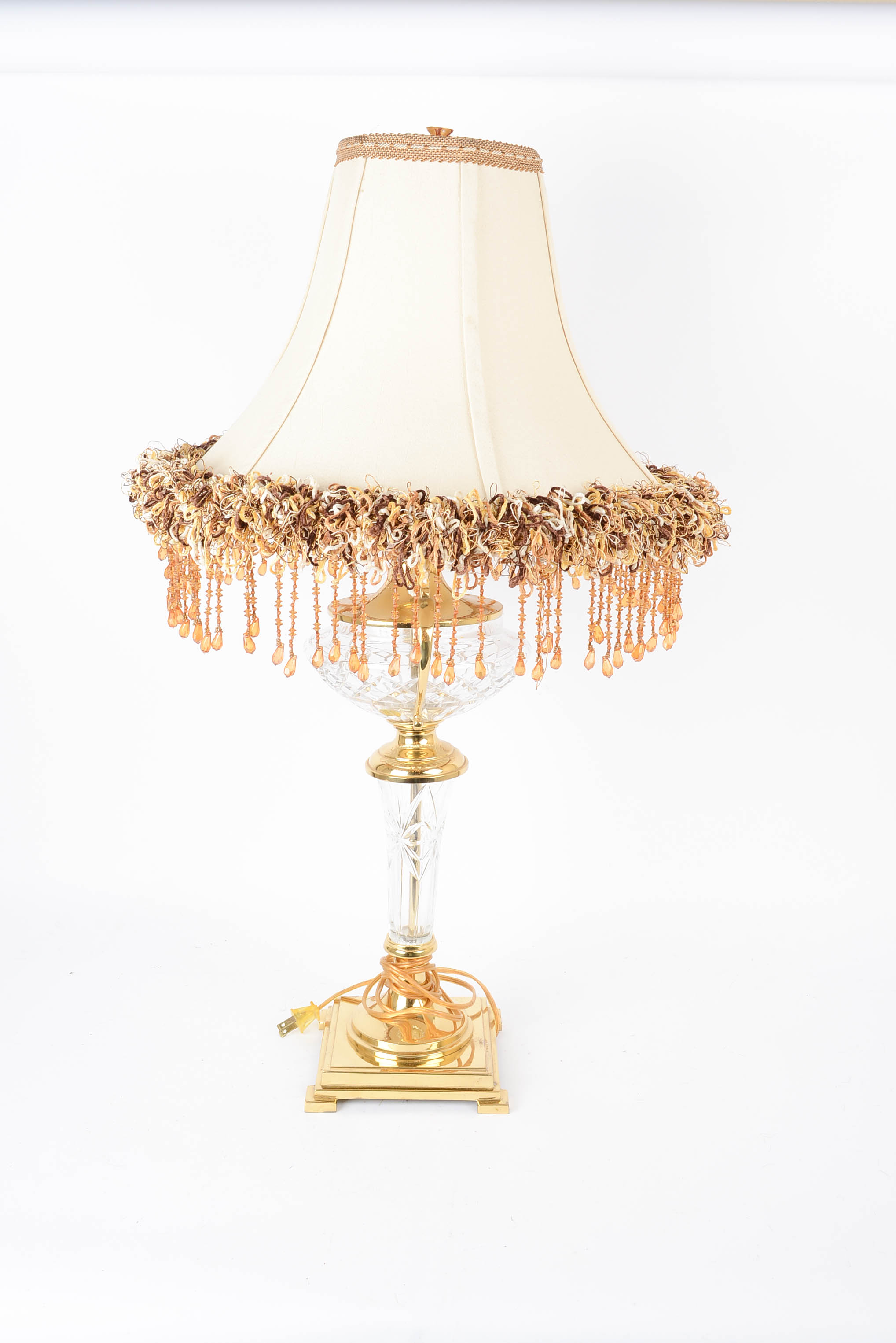 Brass and Cut Glass Lamp with Decorative Shade