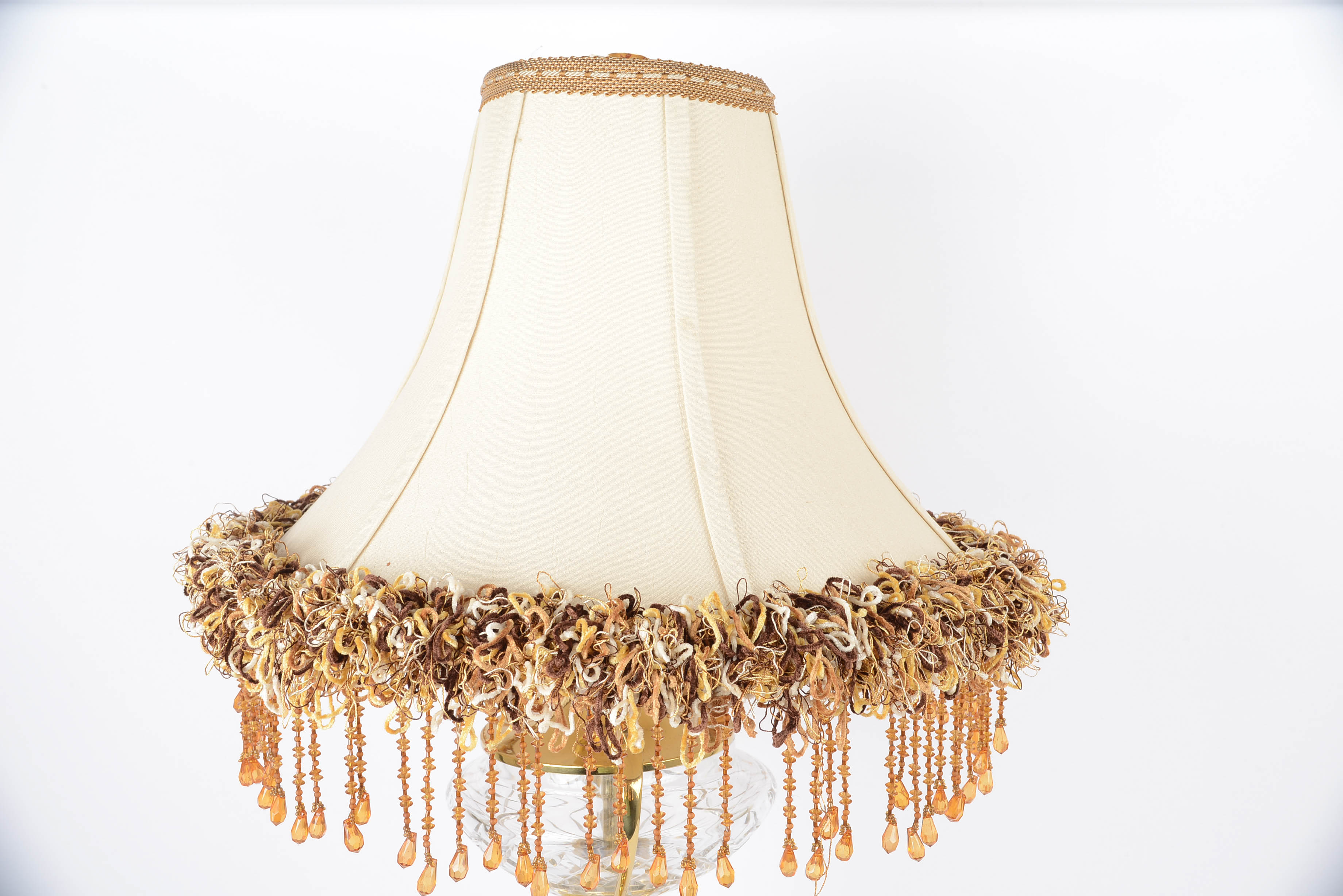 Brass and Cut Glass Lamp with Decorative Shade